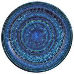 Vintage Aldo Londi Bitossi Rimini Blue Glazed Ceramic Round Dish or Bowl, Italy, 1950s