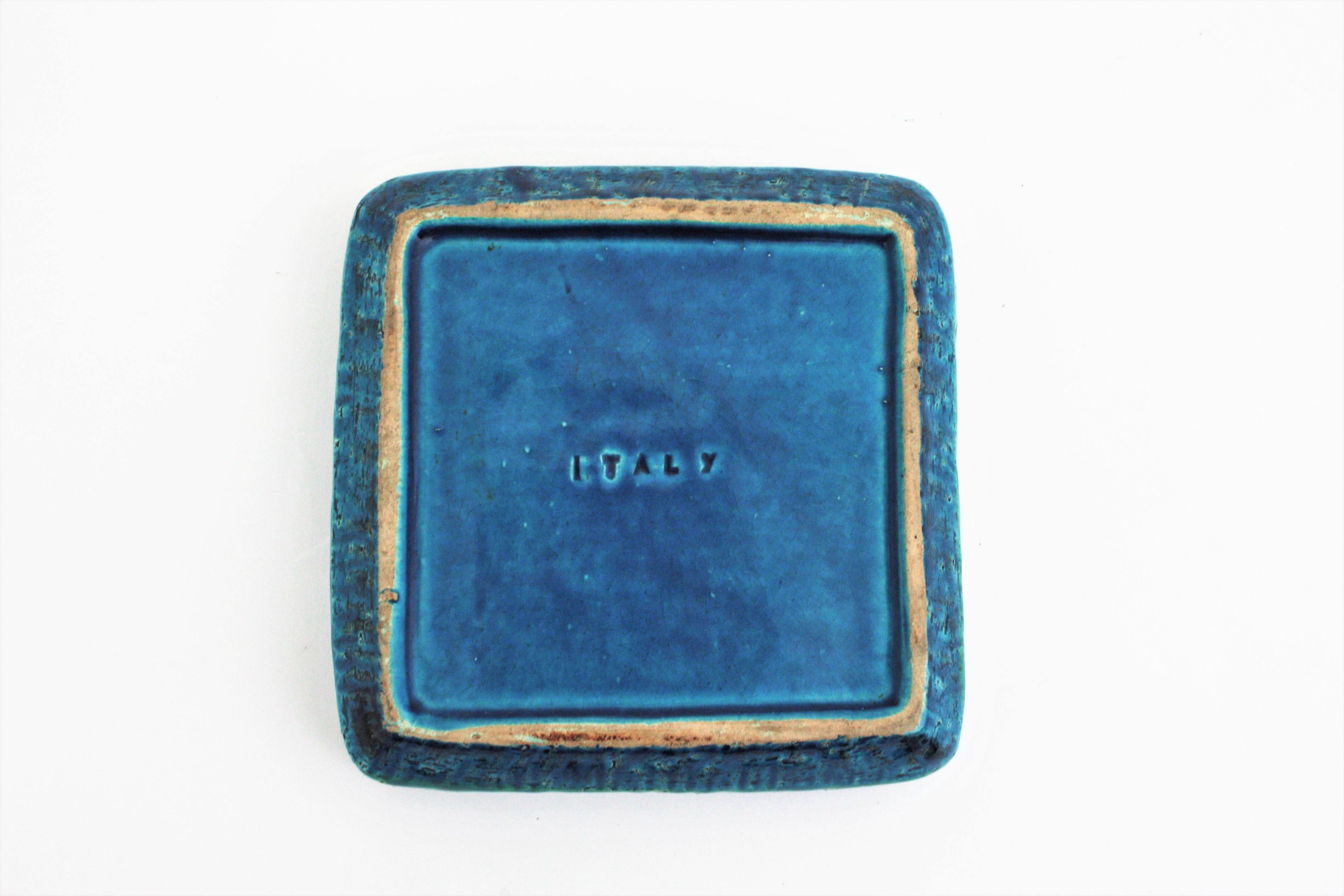 Aldo Londi Bitossi Rimini Blue Glazed Ceramic Square Ashtray, Italy, 1960s For Sale 7