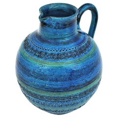 Aldo Londi Bitossi Rimini Blue  Glazed Ceramic XL Jug Vase
