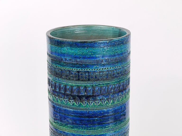 Aldo Londi Bitossi Rimini Blue Glazed Extra Large Ceramic Vase Umbrella Stand For Sale 1