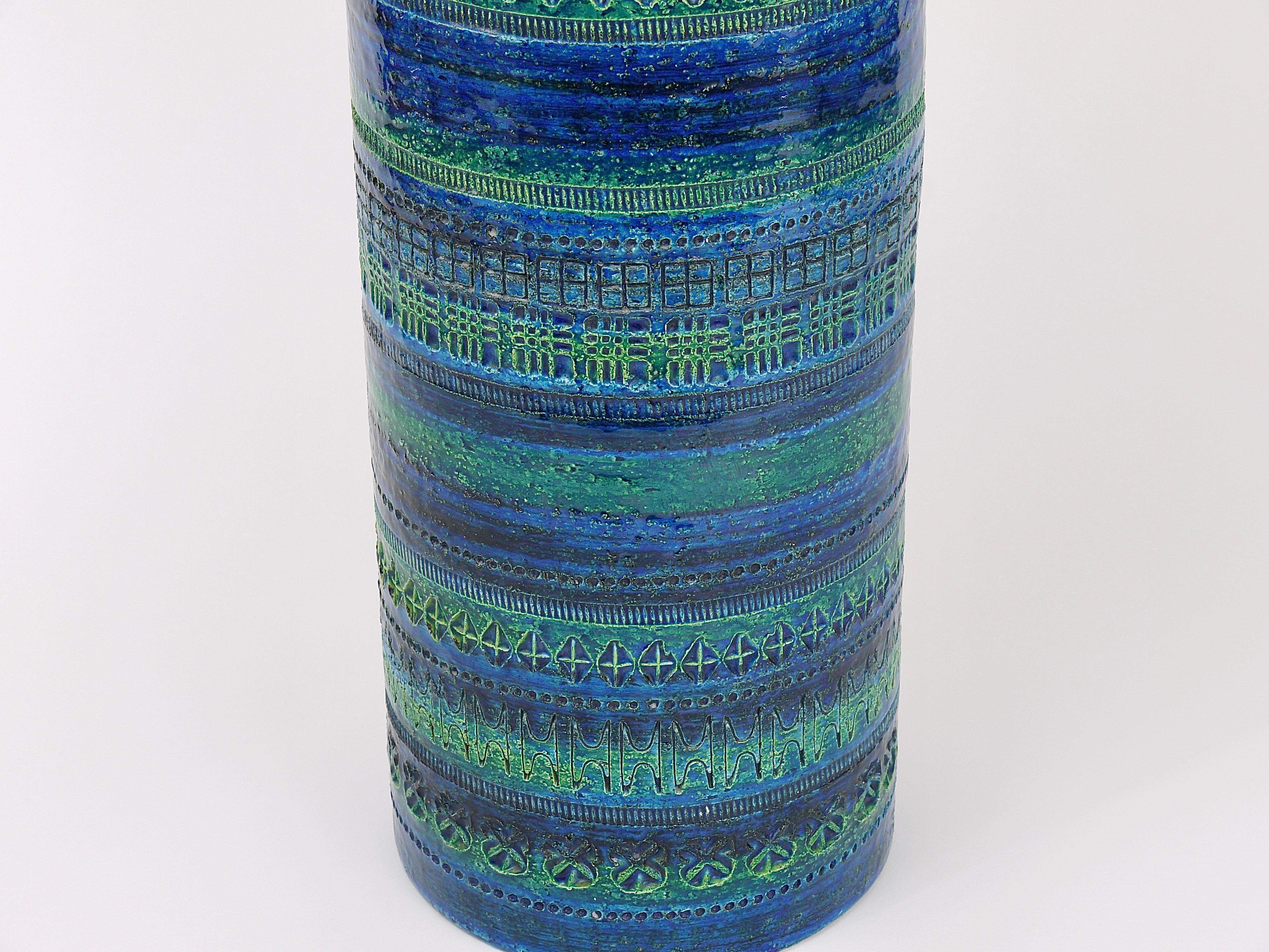 Aldo Londi Bitossi Rimini Blue Glazed Extra Large Ceramic Vase Umbrella Stand 1
