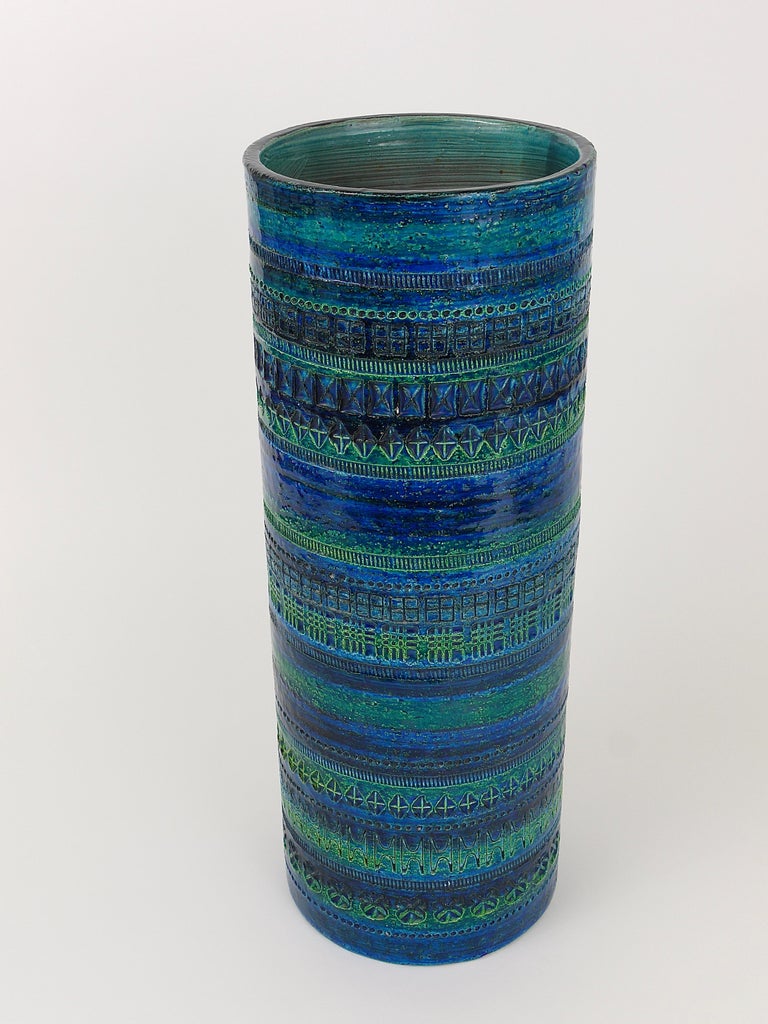 Aldo Londi Bitossi Rimini Blue Glazed Extra Large Ceramic Vase Umbrella Stand For Sale 4