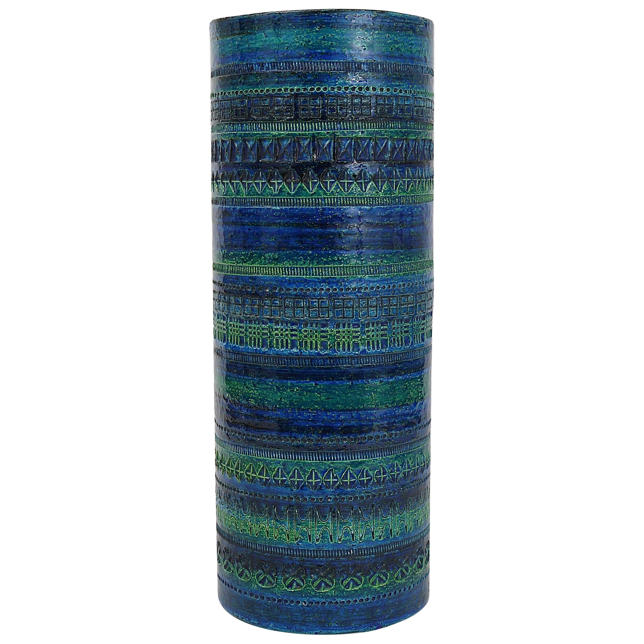 Aldo Londi Bitossi Rimini Blue Glazed Extra Large Ceramic Vase Umbrella Stand