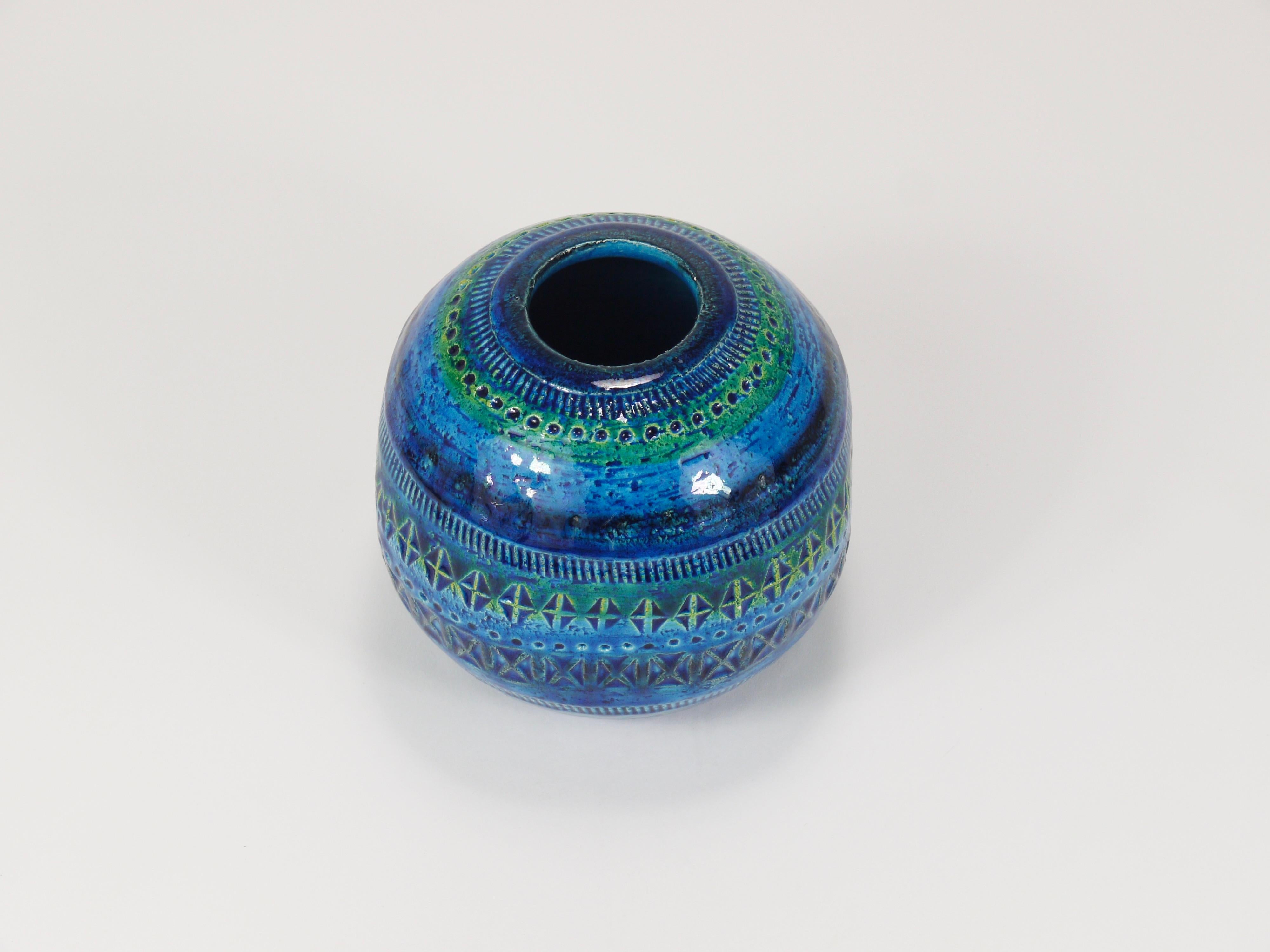 Aldo Londi Bitossi Vase Ball and Ball en céramique émaillée bleue du milieu du siècle, Italie, 1950 en vente 3
