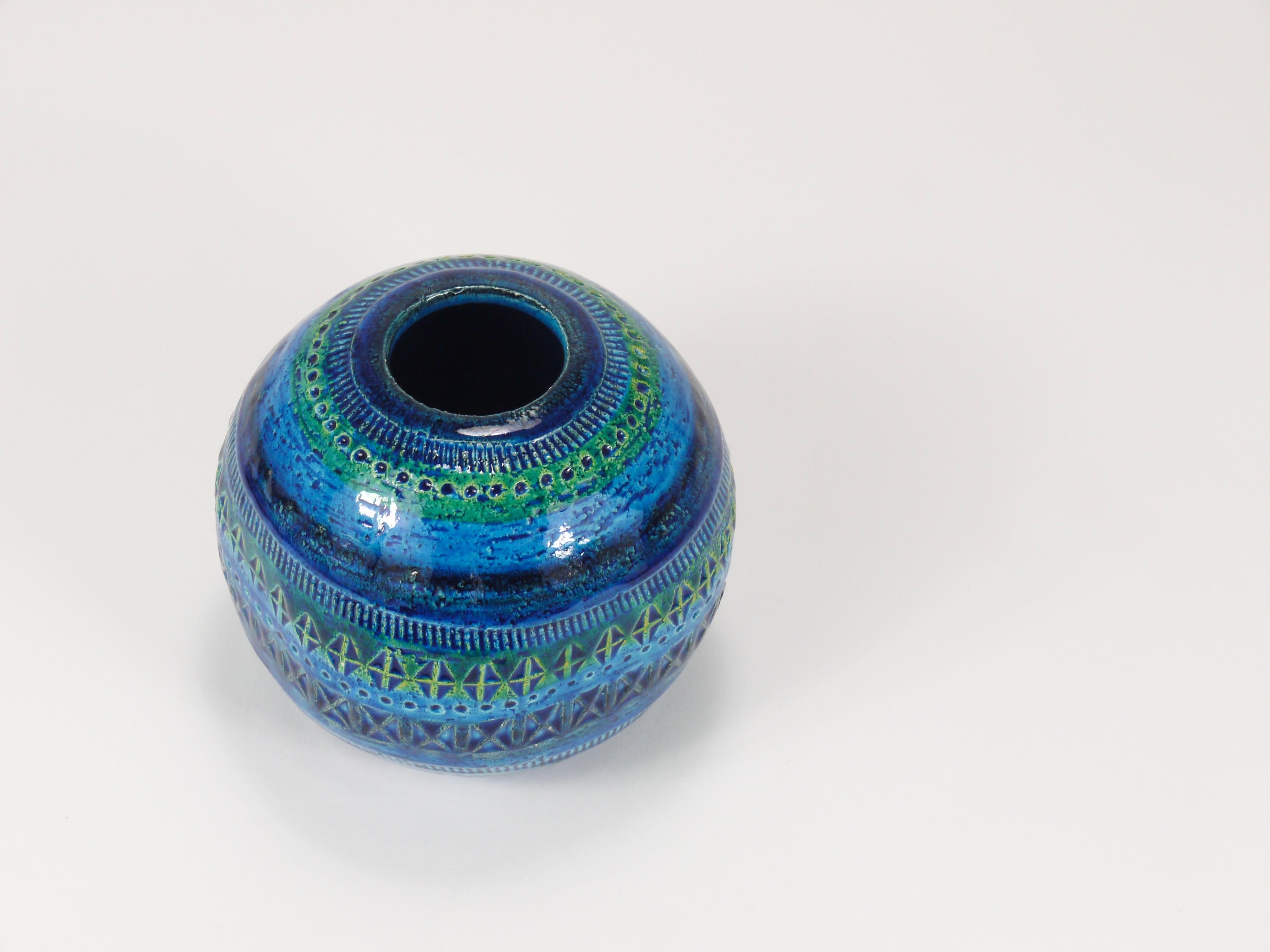 Aldo Londi Bitossi Vase Ball and Ball en céramique émaillée bleue du milieu du siècle, Italie, 1950 en vente 4