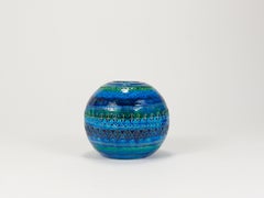 Aldo Londi Bitossi Rimini Blue Glazed Mid-Century Ceramic Ball Vase, Italy, 1950