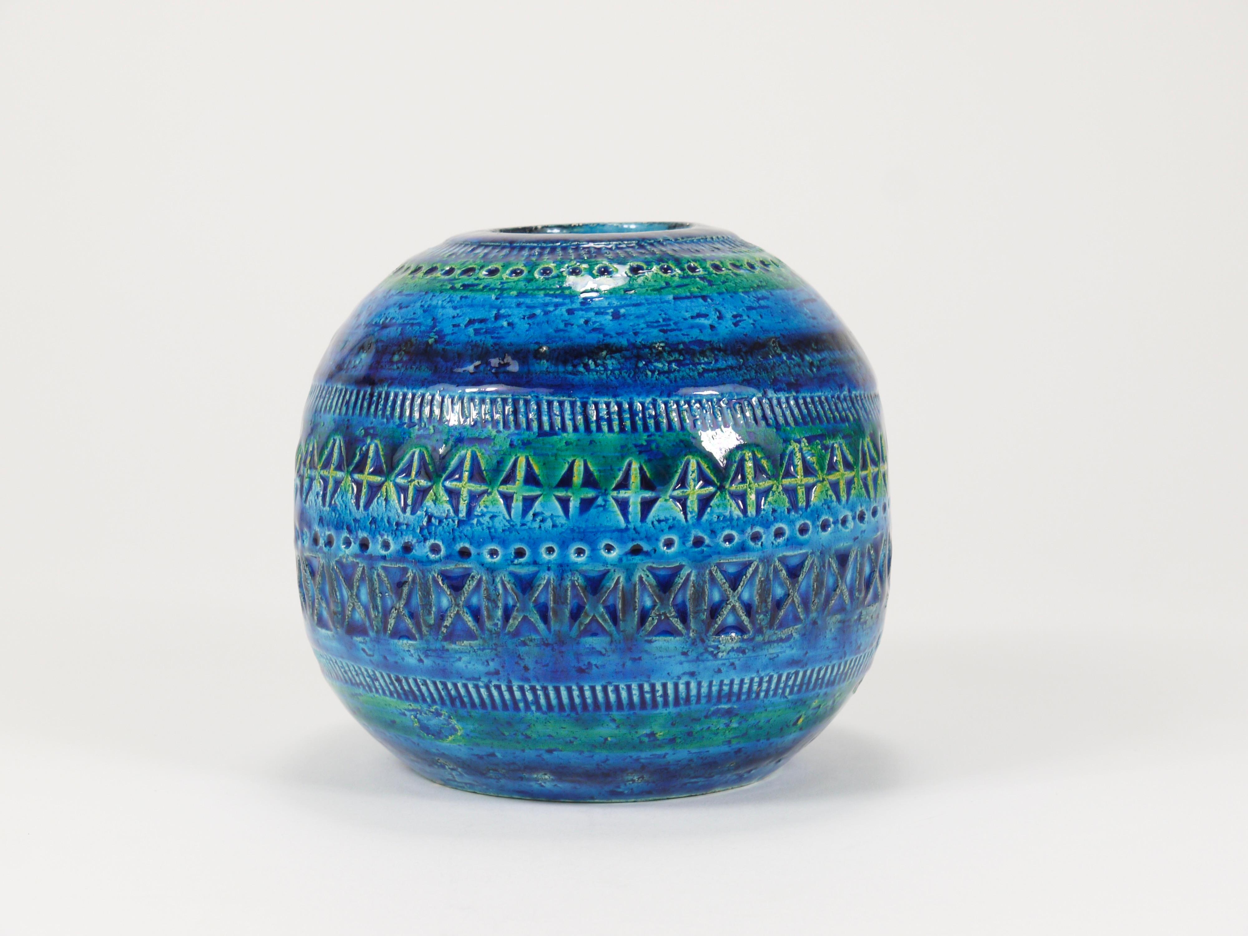Aldo Londi Bitossi Vase Ball and Ball en céramique émaillée bleue du milieu du siècle, Italie, 1950 Bon état - En vente à Vienna, AT
