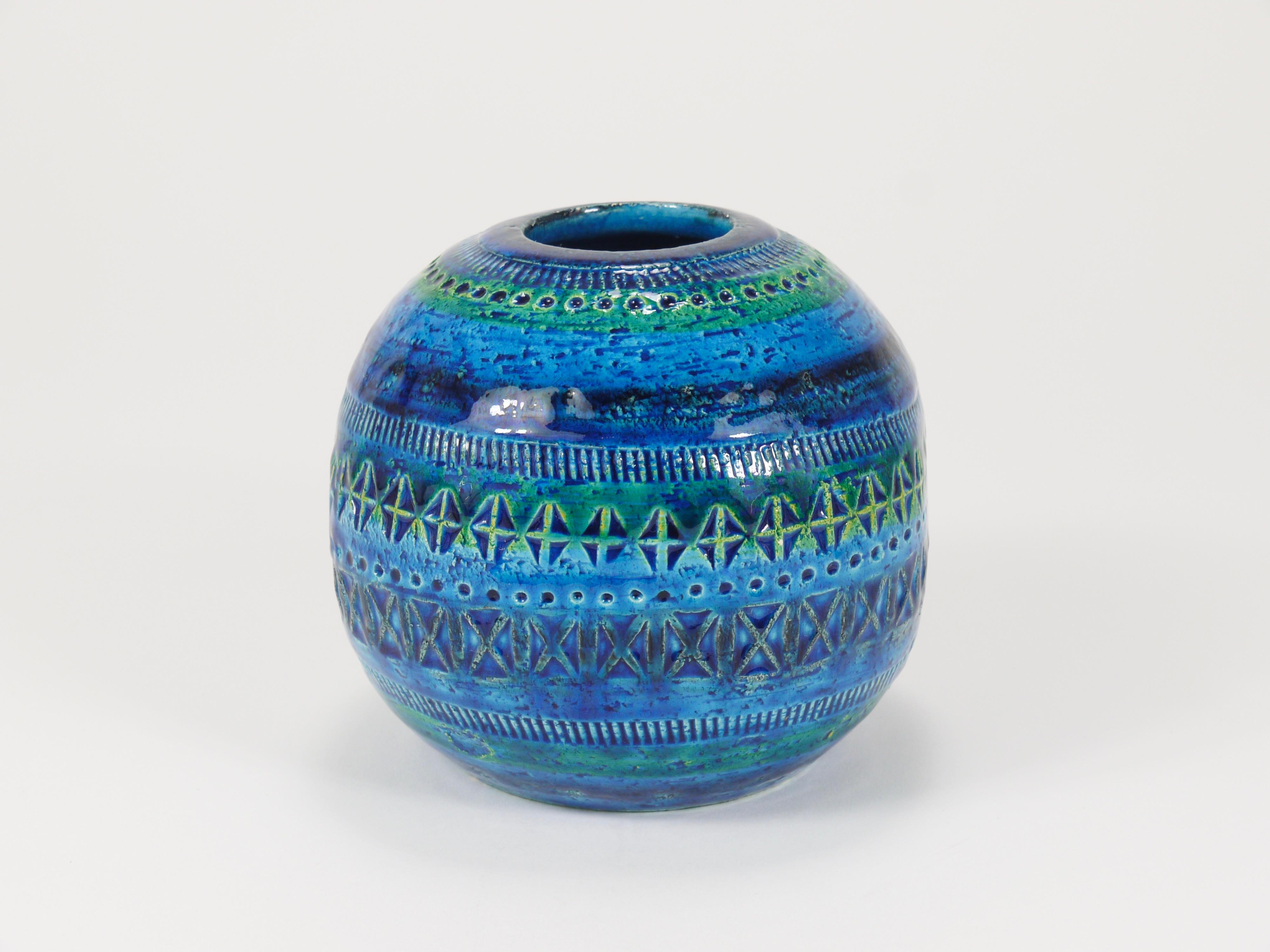 Céramique Aldo Londi Bitossi Vase Ball and Ball en céramique émaillée bleue du milieu du siècle, Italie, 1950 en vente