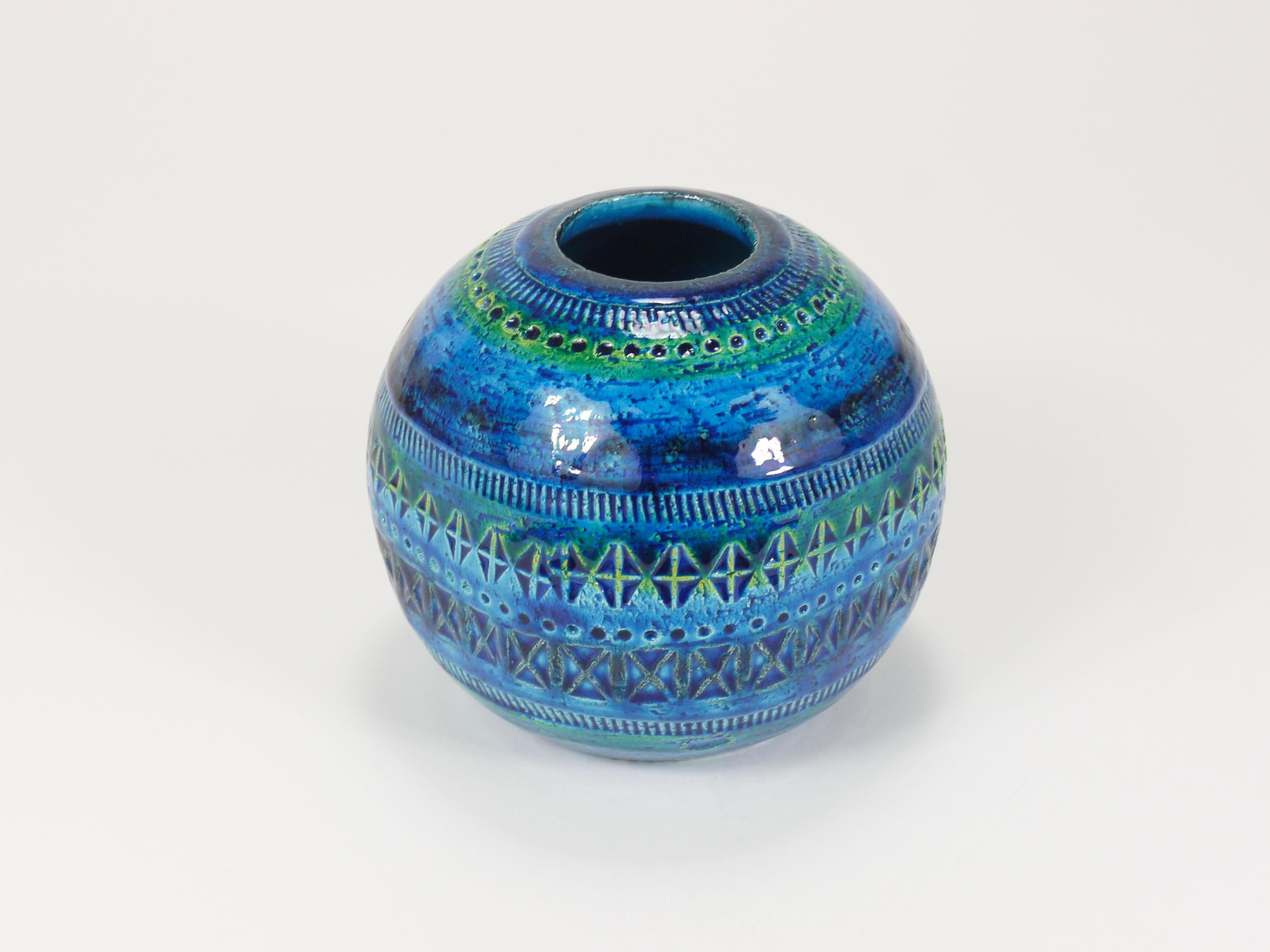 Aldo Londi Bitossi Vase Ball and Ball en céramique émaillée bleue du milieu du siècle, Italie, 1950 en vente 2