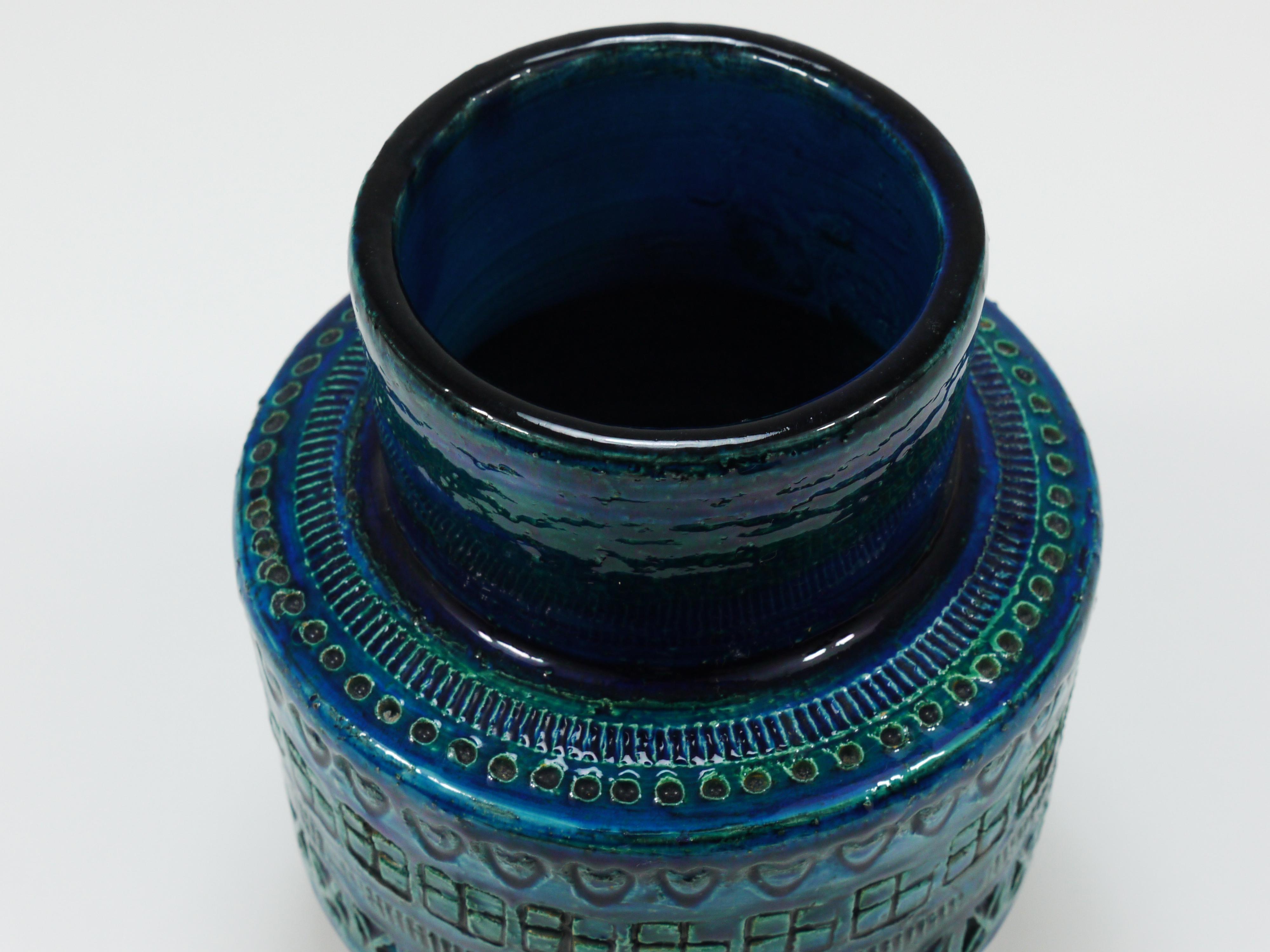 Aldo Londi Bitossi Rimini Blue Glazed Mid-Century Ceramic Vase, Italy, 1950s 3
