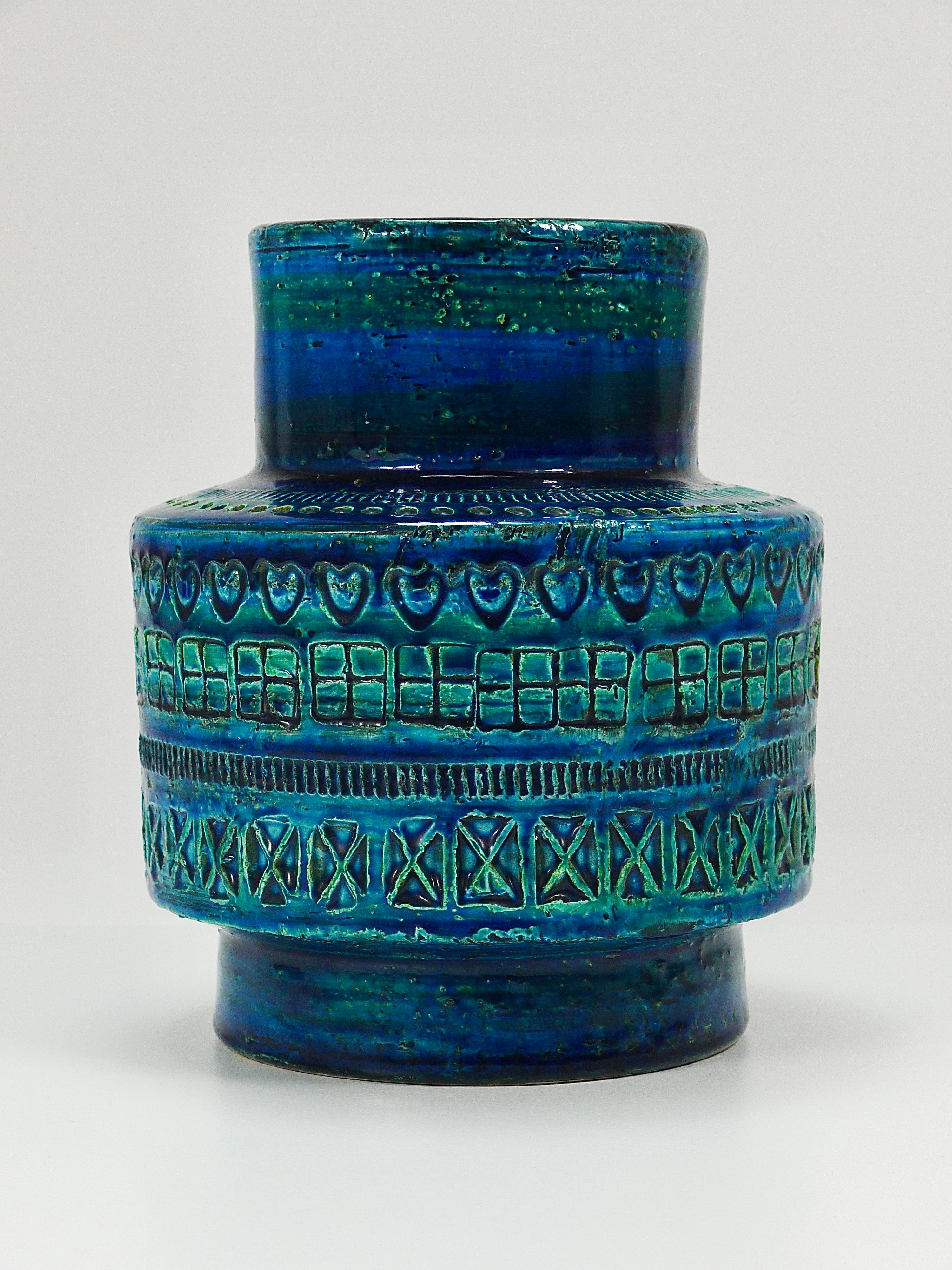 20th Century Aldo Londi Bitossi Rimini Blue Glazed Mid-Century Ceramic Vase, Italy, 1950s