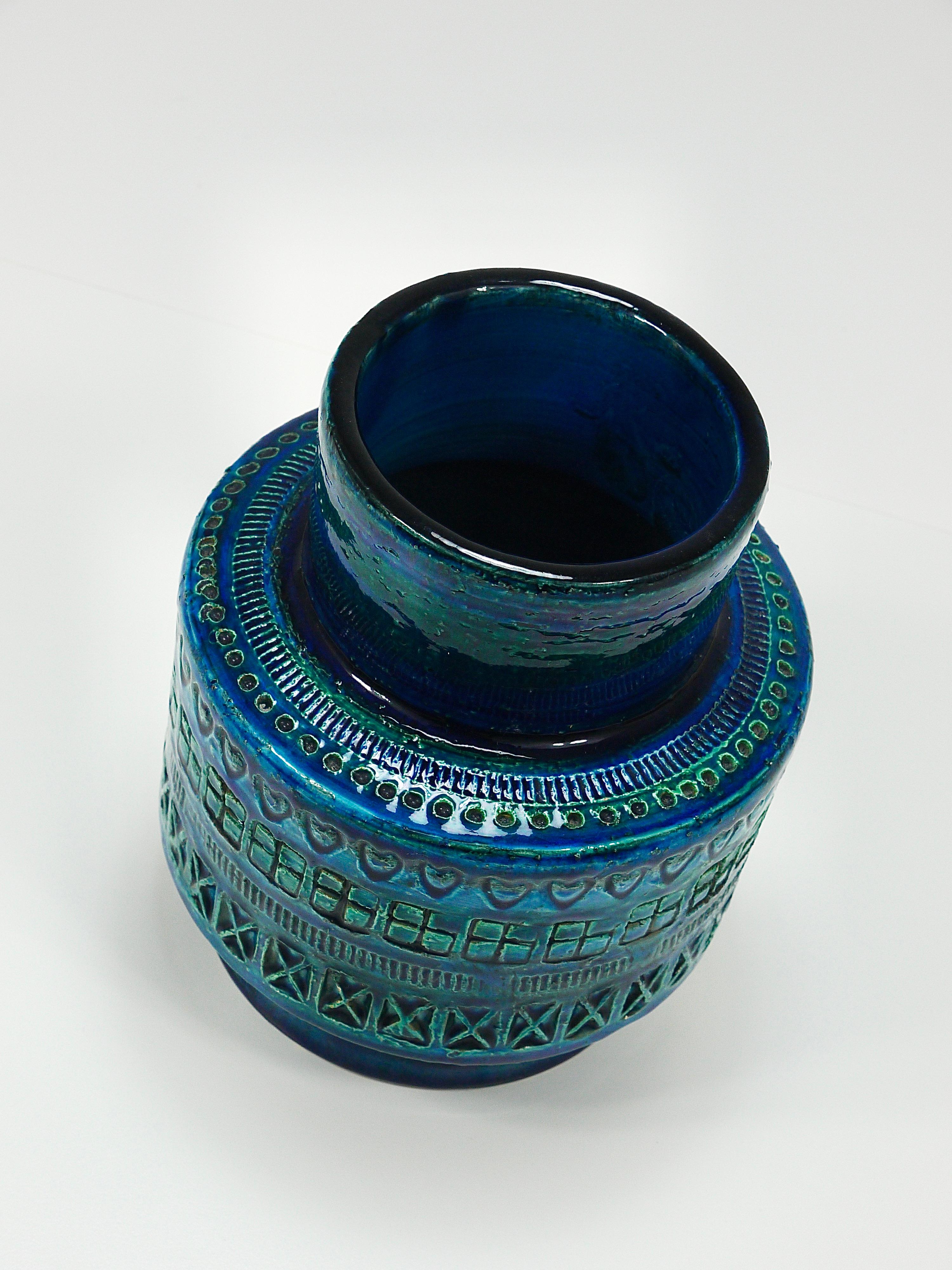 Aldo Londi Bitossi Rimini Blue Glazed Mid-Century Ceramic Vase, Italy, 1950s 2