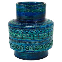 Aldo Londi Bitossi Rimini Blue Glazed Mid-Century Ceramic Vase, Italy, 1950s
