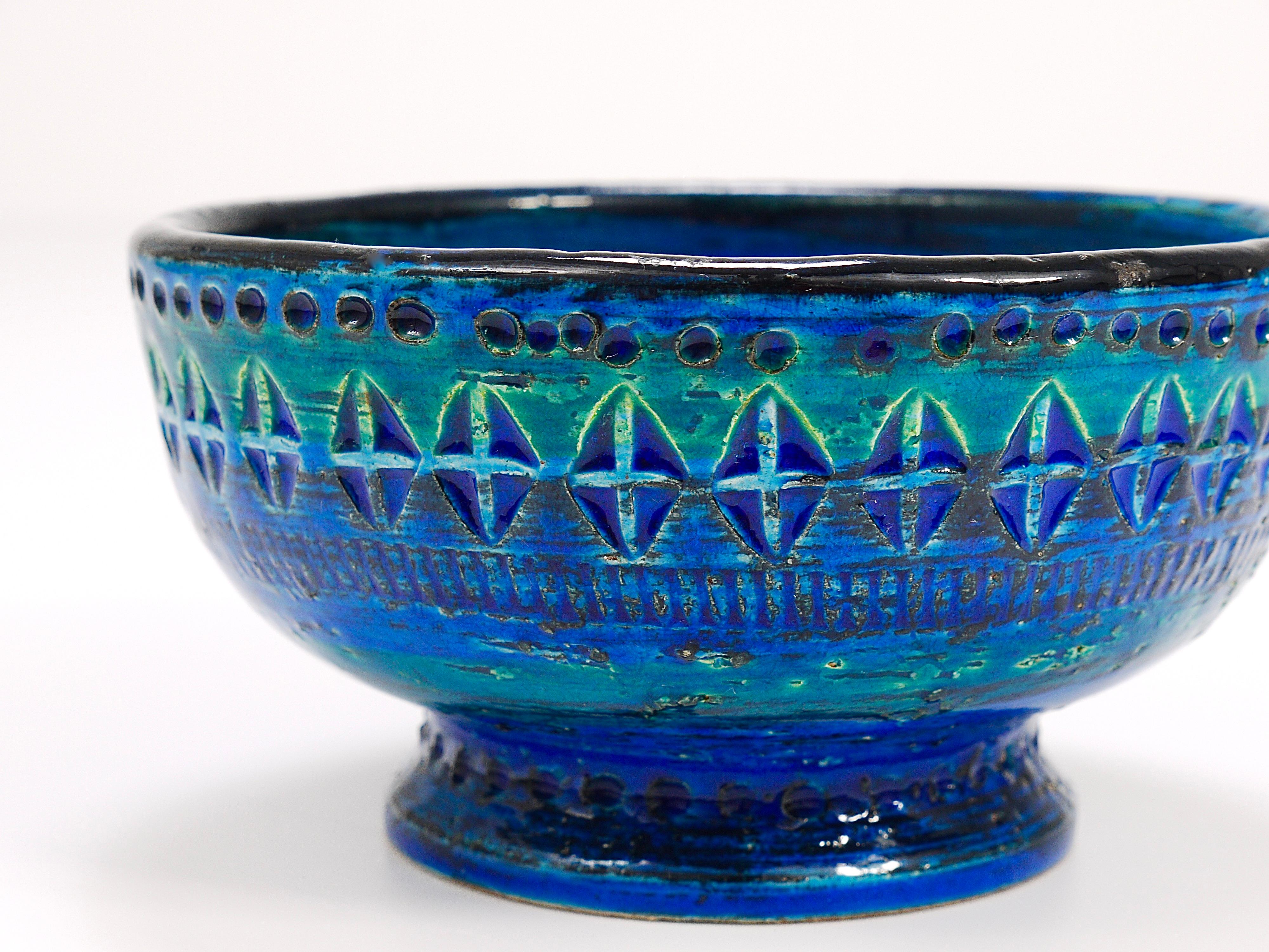 Aldo Londi Bitossi Rimini Blue Glazed Midcentury Candle Holder Bowl, 1950s For Sale 3