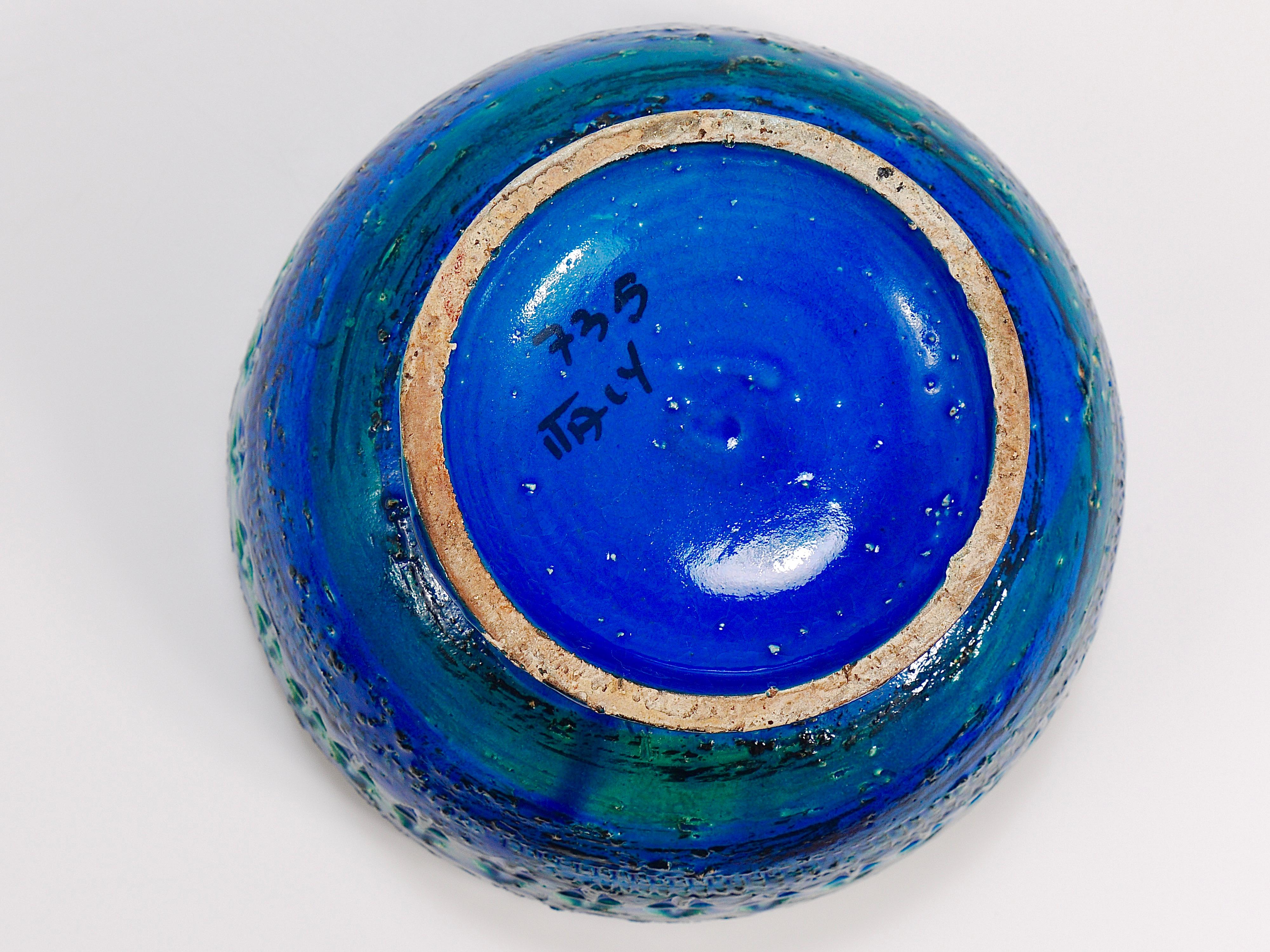 Aldo Londi Bitossi Rimini Blue Glazed Midcentury Candle Holder Bowl, 1950s For Sale 5