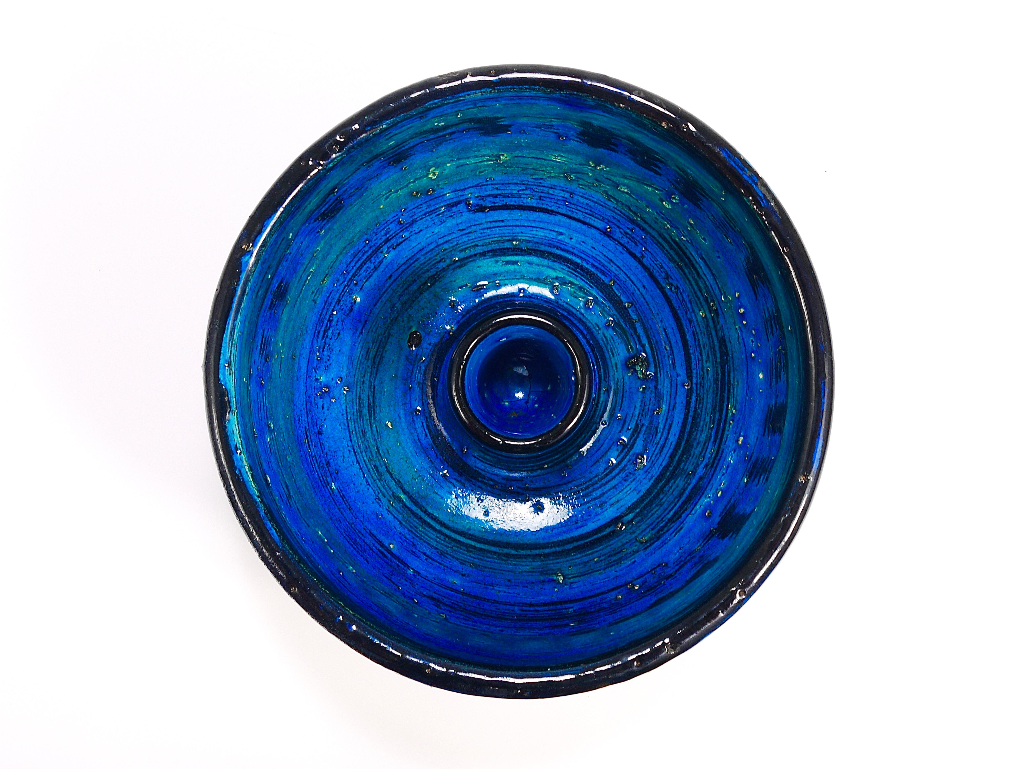 Aldo Londi Bitossi Rimini Blue Glazed Midcentury Candle Holder Bowl, 1950s For Sale 6