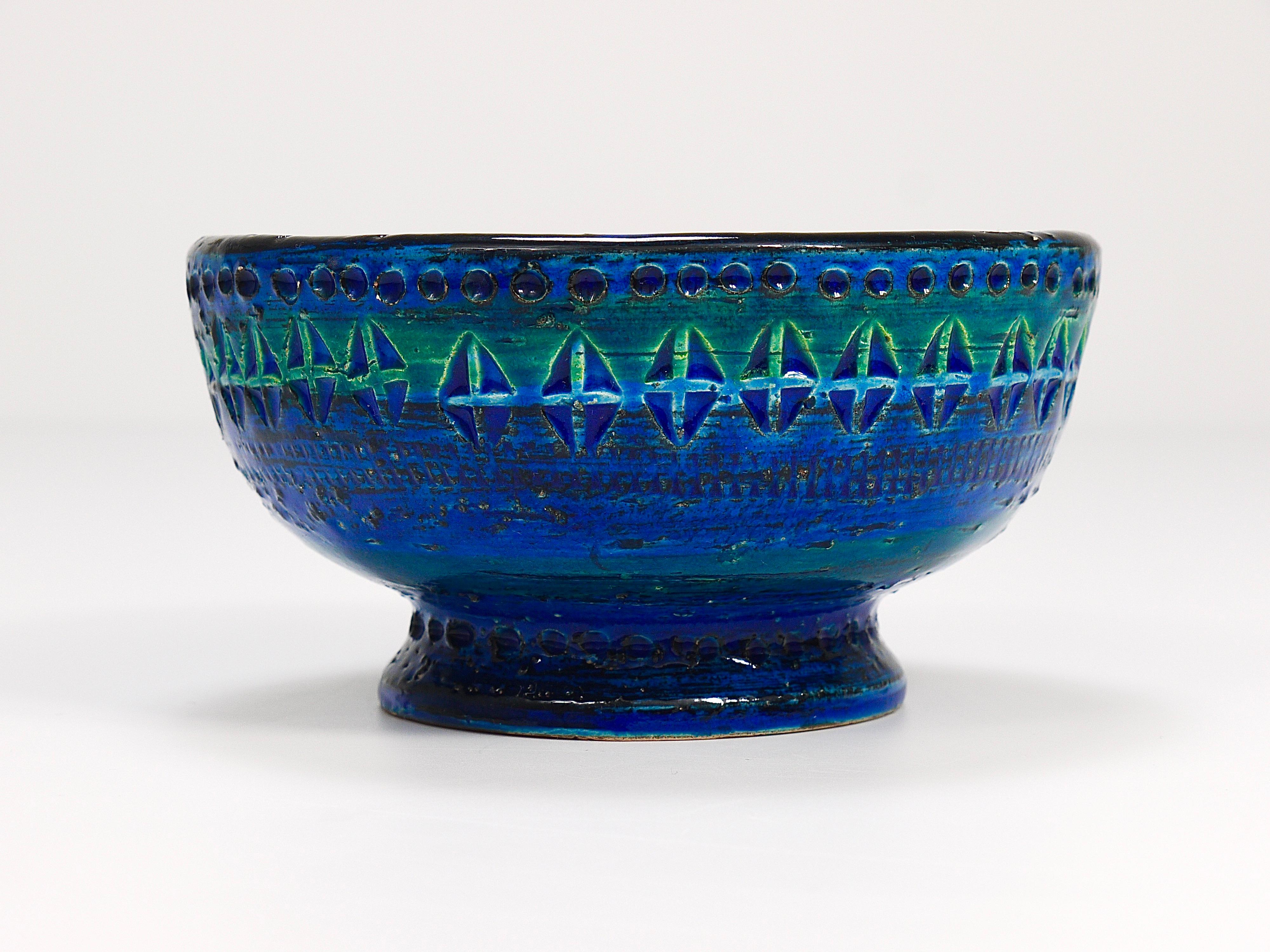 Mid-Century Modern Aldo Londi Bitossi Rimini Blue Glazed Midcentury Candle Holder Bowl, 1950s For Sale
