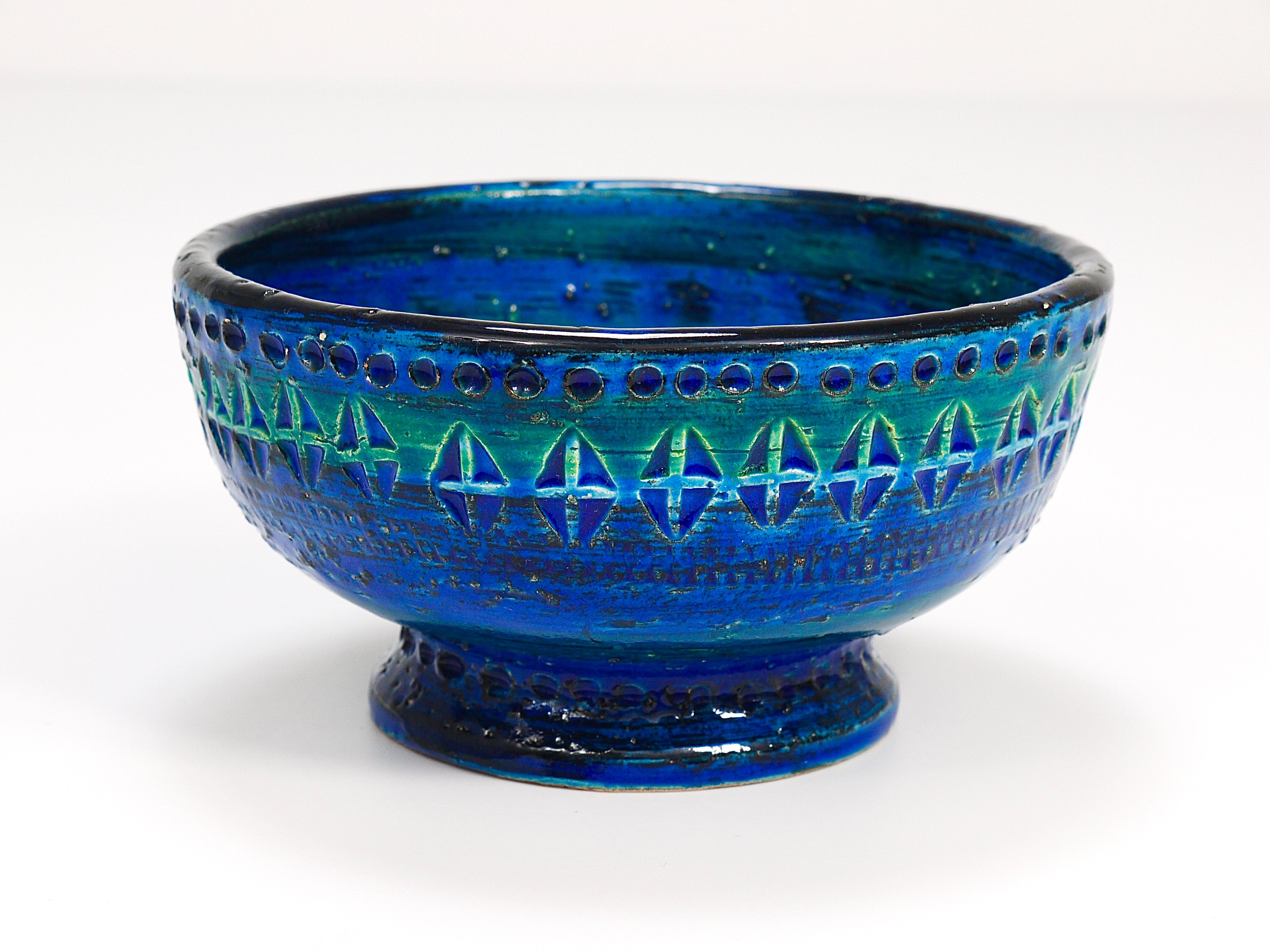 Italian Aldo Londi Bitossi Rimini Blue Glazed Midcentury Candle Holder Bowl, 1950s For Sale