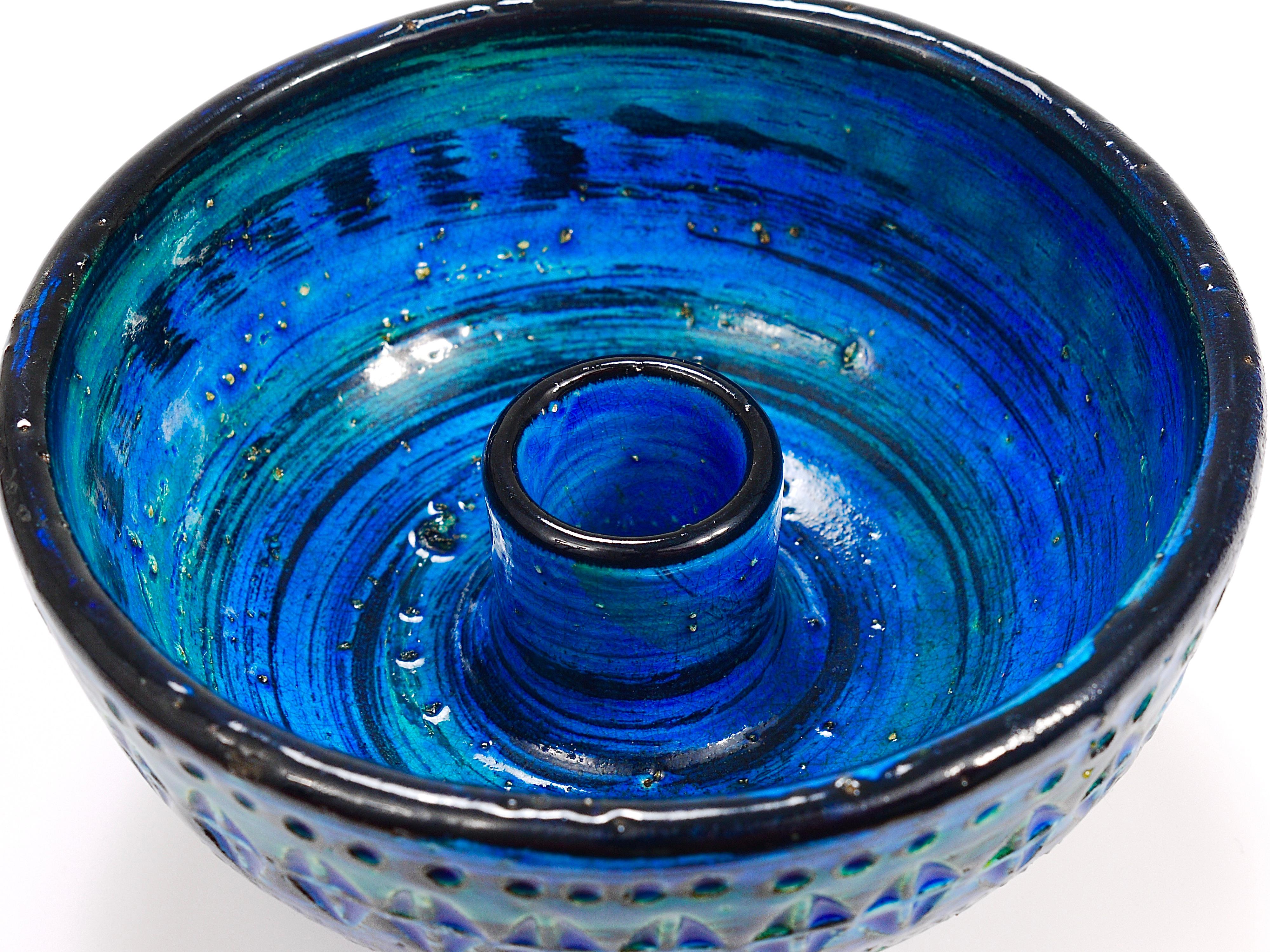 Aldo Londi Bitossi Rimini Blue Glazed Midcentury Candle Holder Bowl, 1950s For Sale 1