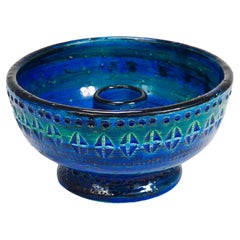 Retro Aldo Londi Bitossi Rimini Blue Glazed Midcentury Candle Holder Bowl, 1950s