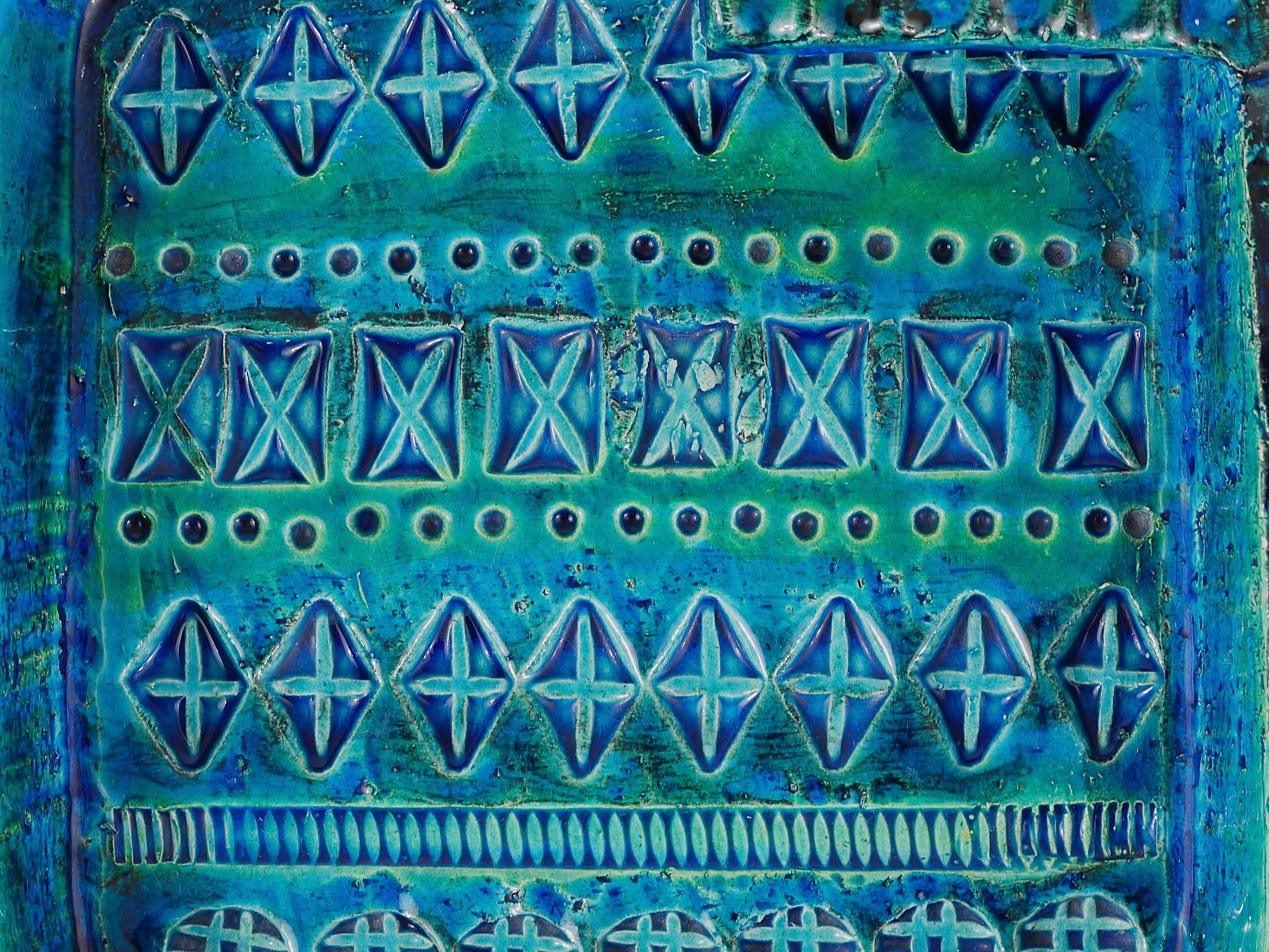 Blau glasierter quadratischer Aschenbecher von Aldo Londi Bitossi Rimini aus der Mitte des Jahrhunderts, Italien, 1950er Jahre im Angebot 1