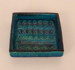 Aldo Londi Bitossi Rimini Blue Glazed Square Midcentury Ashtray, Italy, 1960s