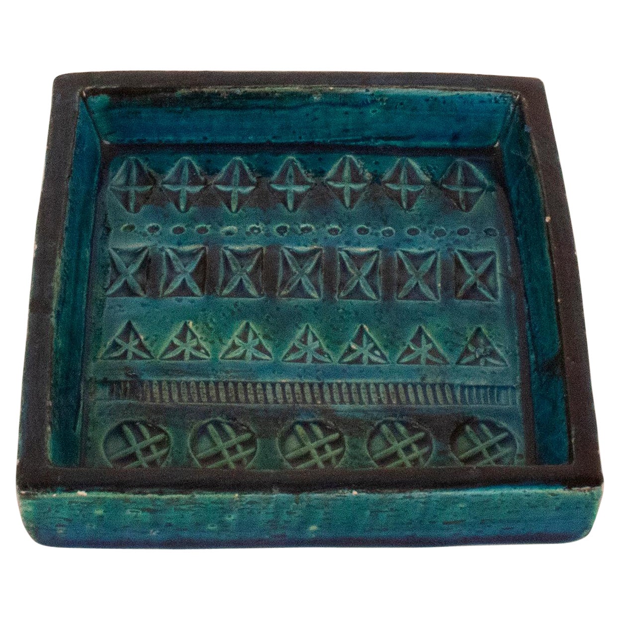 Posacenere quadrato di metà secolo Aldo Londi Bitossi Rimini smaltato blu, Italia, anni '1960 in vendita