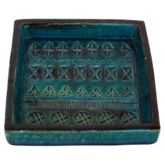 Aldo Londi Bitossi Rimini Blue Glazed Square Midcentury Ashtray, Italy, 1960s
