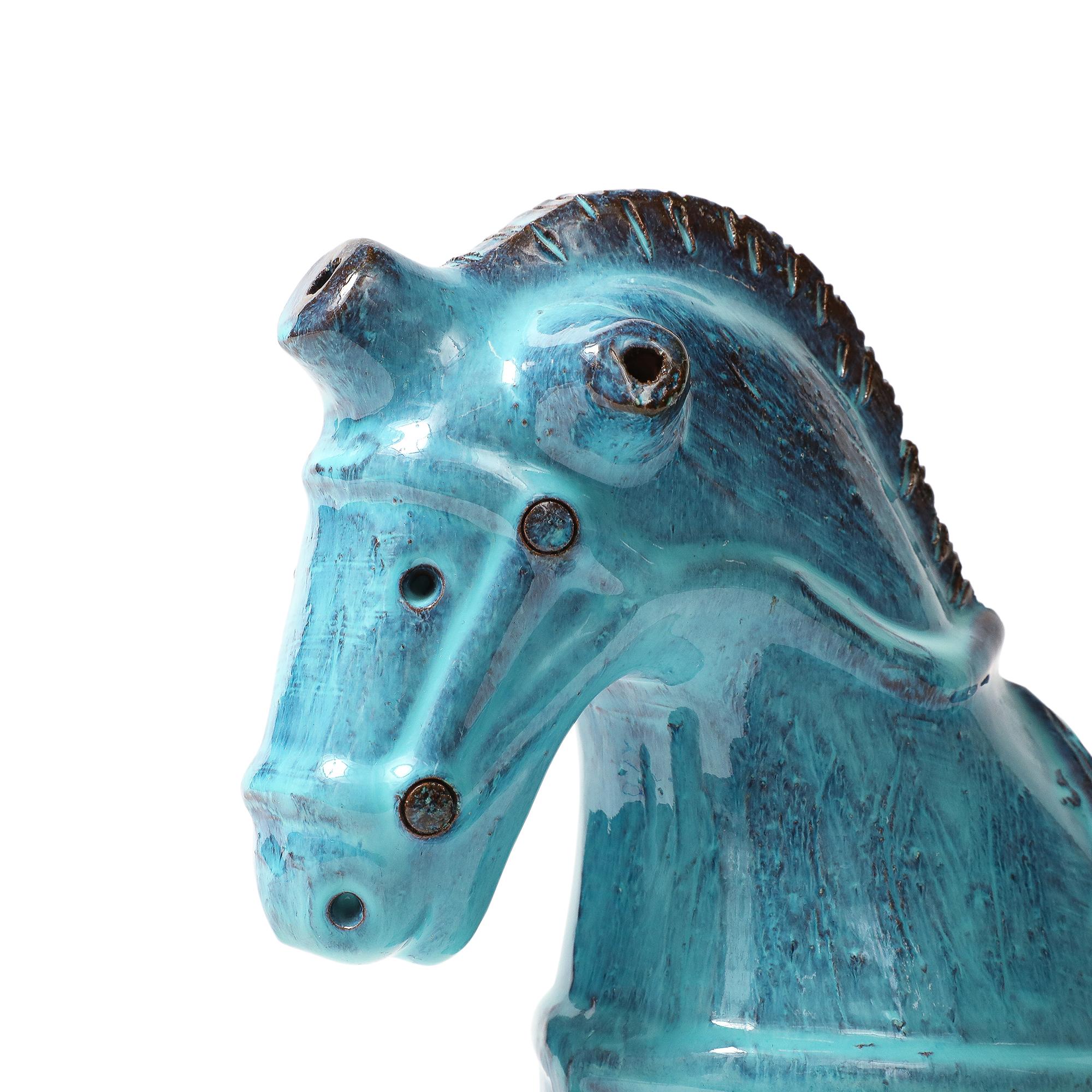 Aldo Londi Bitossi Rosenthal Netter Horse, Ceramic, Cyan Blue, Signed in vendita 2
