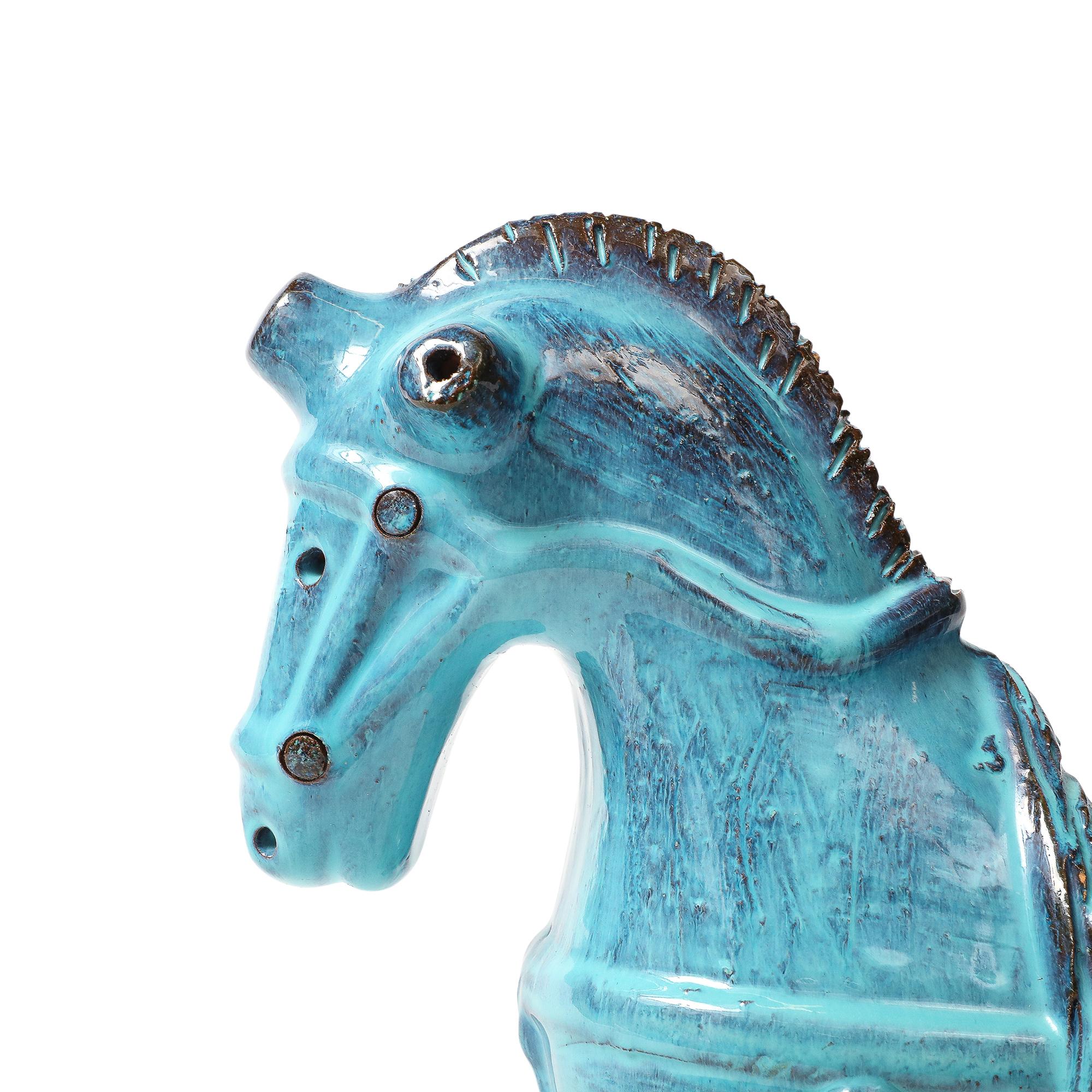 Aldo Londi Bitossi Rosenthal Netter Horse, Ceramic, Cyan Blue, Signed in vendita 3
