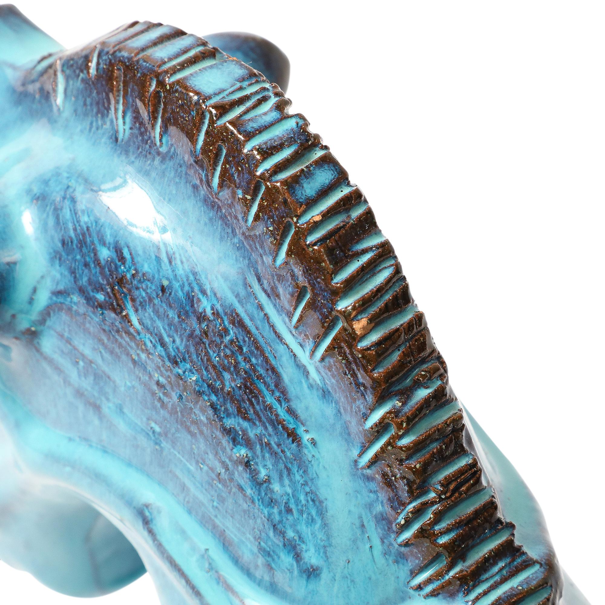 Aldo Londi Bitossi Rosenthal Netter Horse, Ceramic, Cyan Blue, Signed in vendita 4