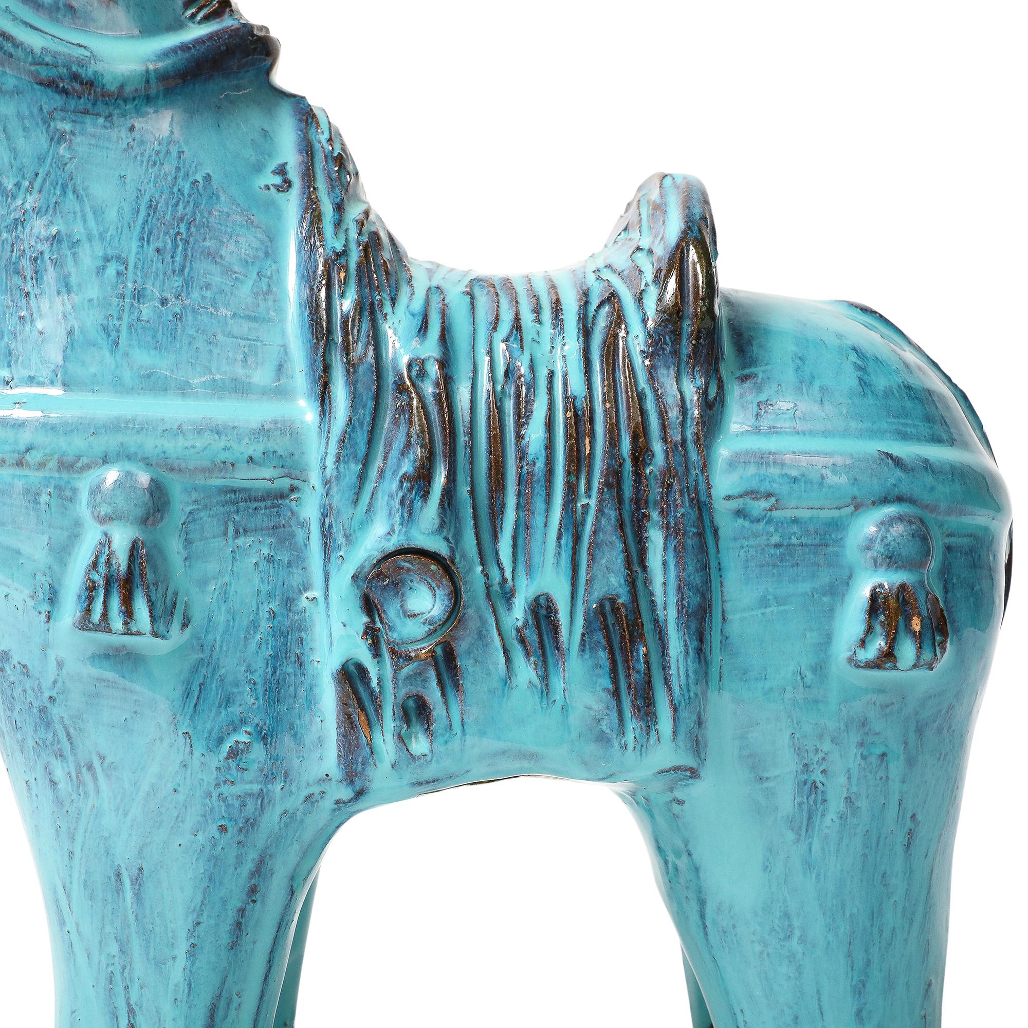 Aldo Londi Bitossi Rosenthal Netter Horse, Ceramic, Cyan Blue, Signed in vendita 5