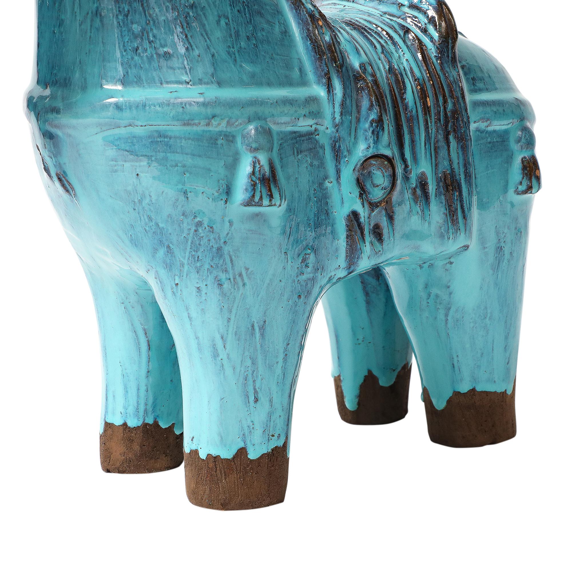 Aldo Londi Bitossi Rosenthal Netter Horse, Ceramic, Cyan Blue, Signed in vendita 6