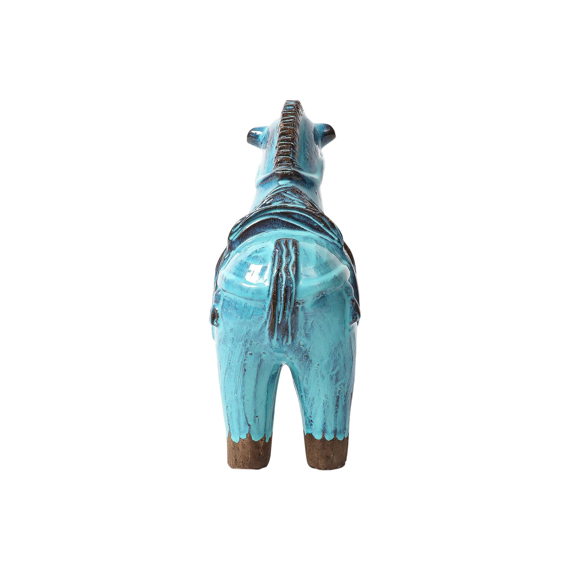Italiano Aldo Londi Bitossi Rosenthal Netter Horse, Ceramic, Cyan Blue, Signed in vendita