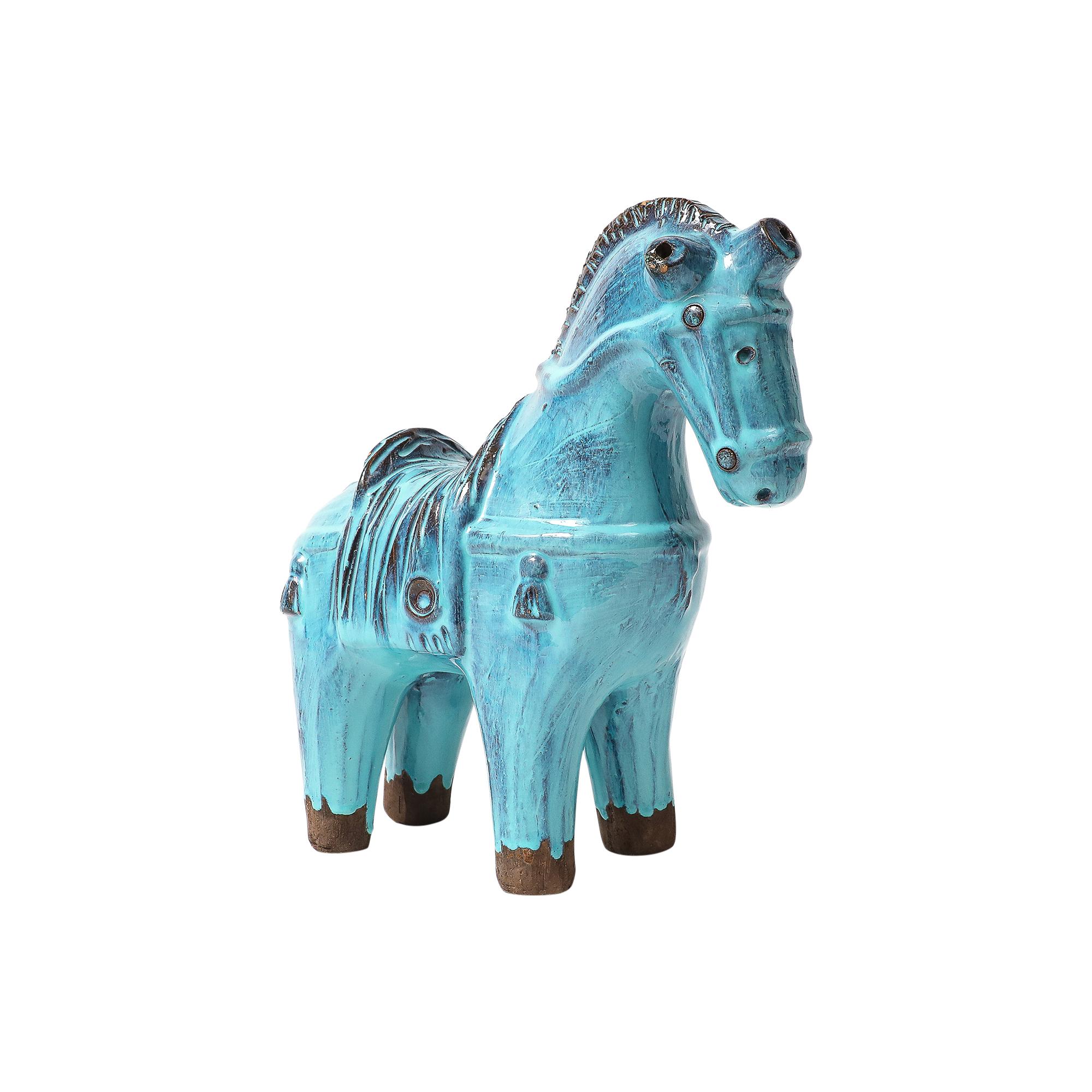 Aldo Londi Bitossi Rosenthal Netter Horse, Ceramic, Cyan Blue, Signed In condizioni buone in vendita a New York, NY