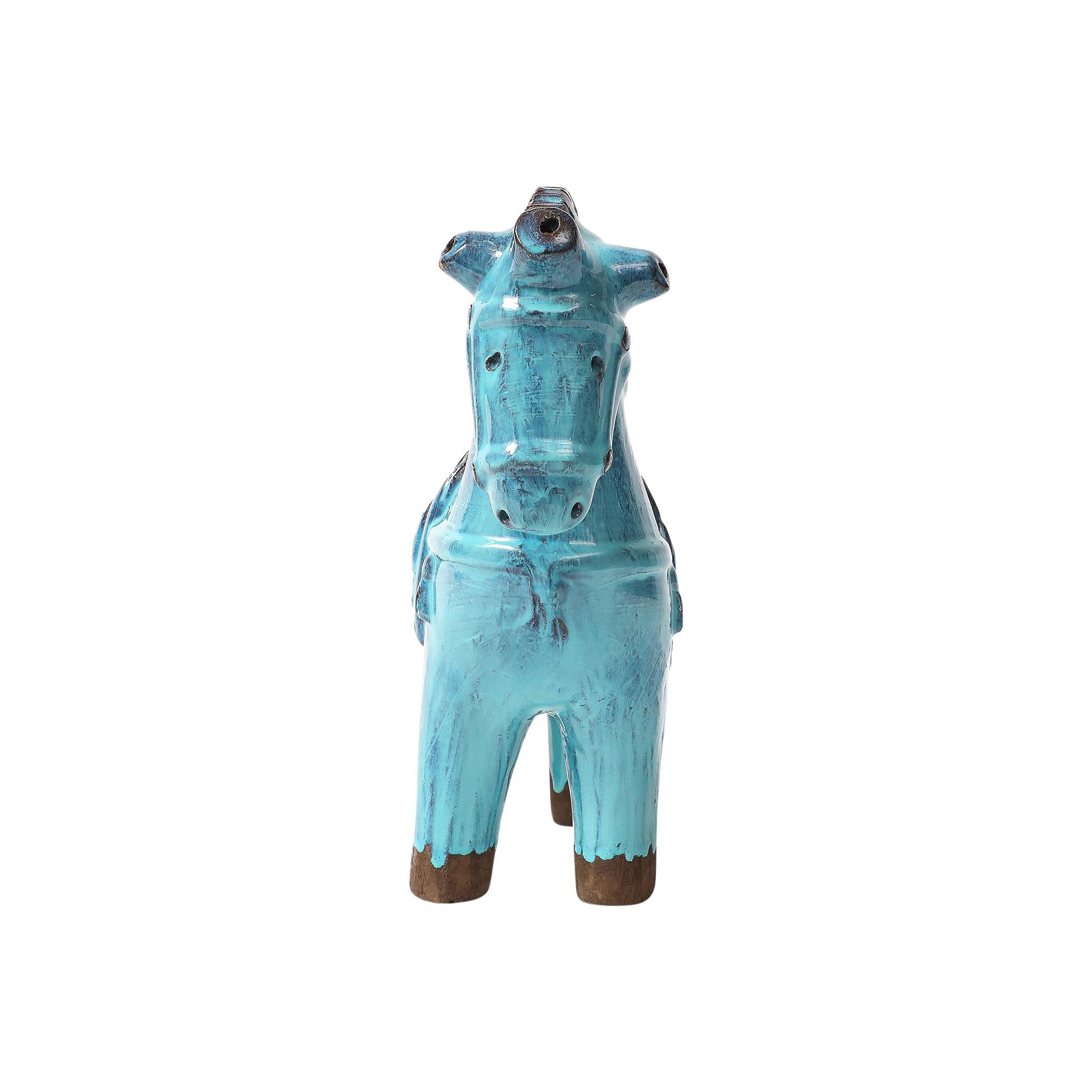 Ceramica Aldo Londi Bitossi Rosenthal Netter Horse, Ceramic, Cyan Blue, Signed in vendita