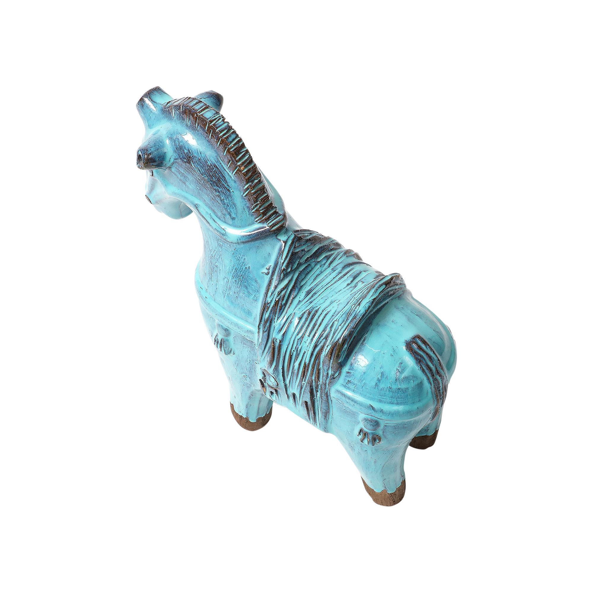 Aldo Londi Bitossi Rosenthal Netter Horse, Ceramic, Cyan Blue, Signed in vendita 1