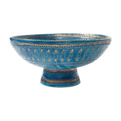 Aldo Londi Bitossi Safety Pin Bowl, Ceramic, Blue & Gold, Italy, 1960s