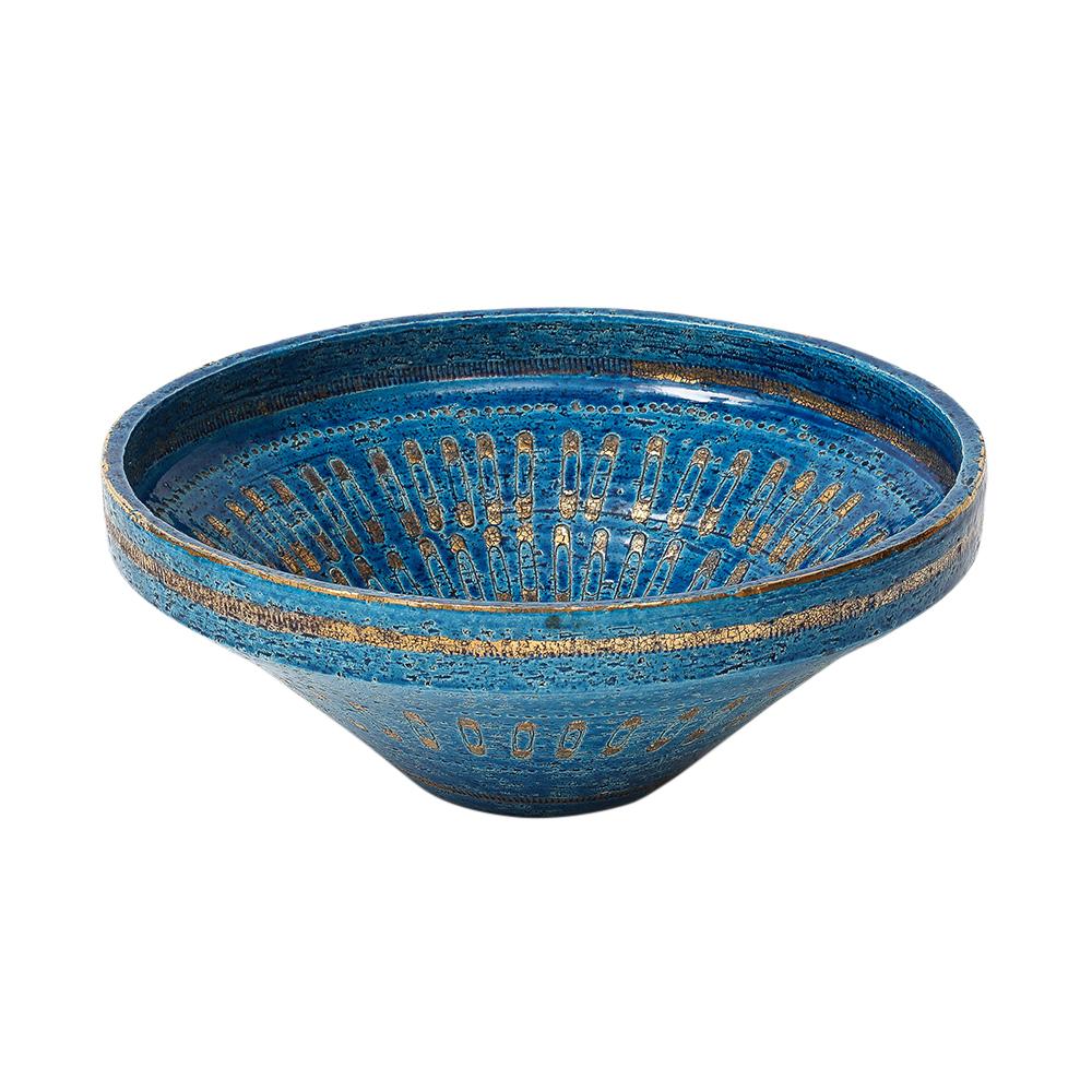 Cuenco con imperdible Aldo Londi Bitossi, cerámica, azul, dorado, firmado en venta 2