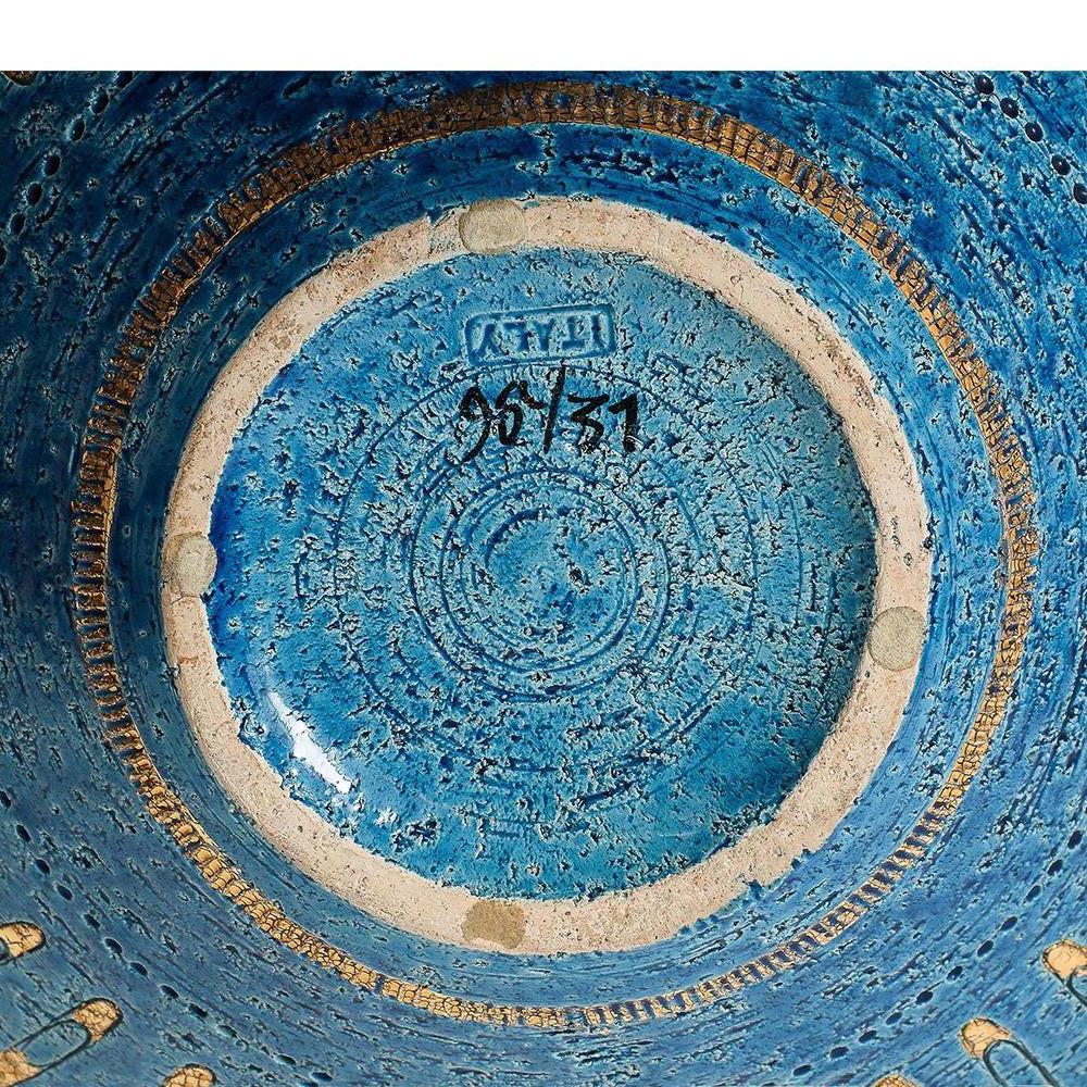 Cuenco con imperdible Aldo Londi Bitossi, cerámica, azul, dorado, firmado en venta 9
