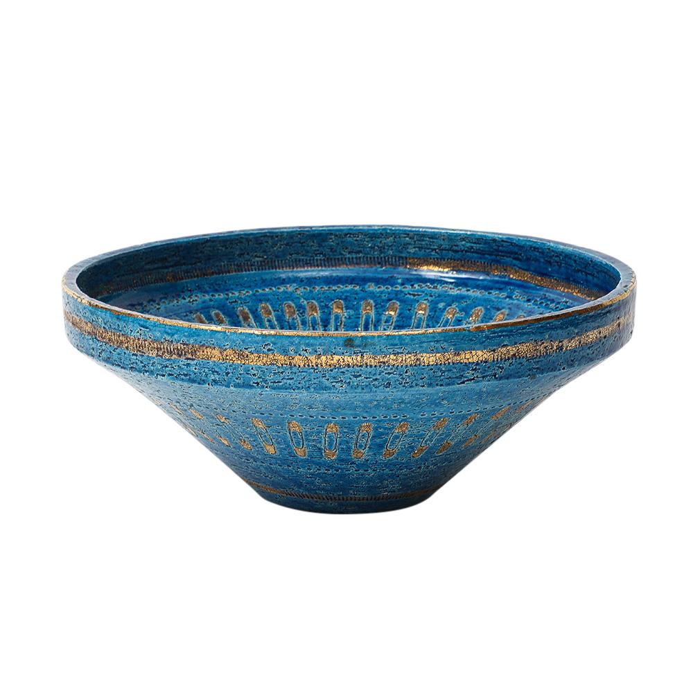 Cuenco con imperdible Aldo Londi Bitossi, cerámica, azul, dorado, firmado Italiano en venta