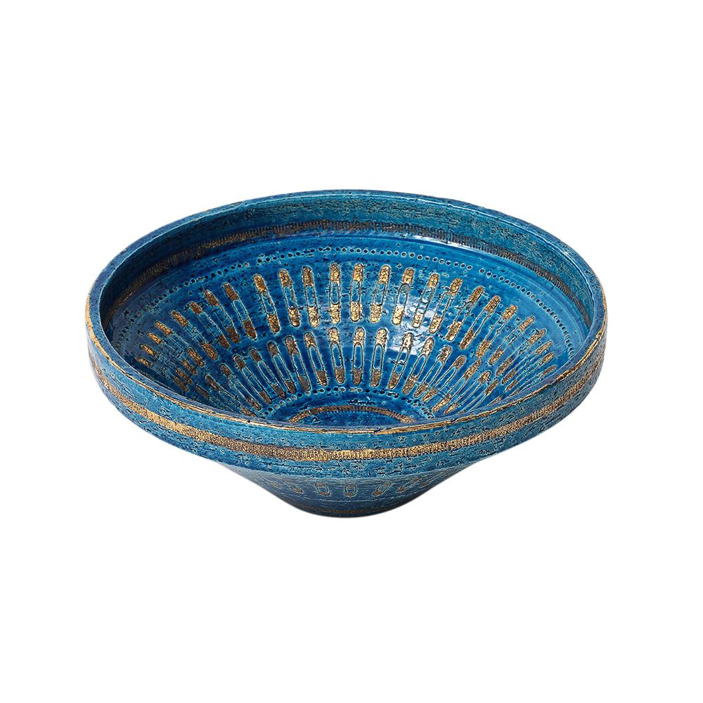 Cuenco con imperdible Aldo Londi Bitossi, cerámica, azul, dorado, firmado en Bueno estado para la venta en New York, NY