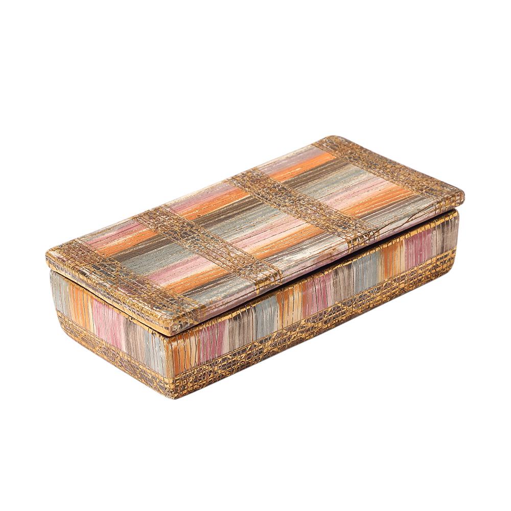 Mid-Century Modern Aldo Londi Bitossi Seta Box, Ceramic, Pink, Gold, Signed
