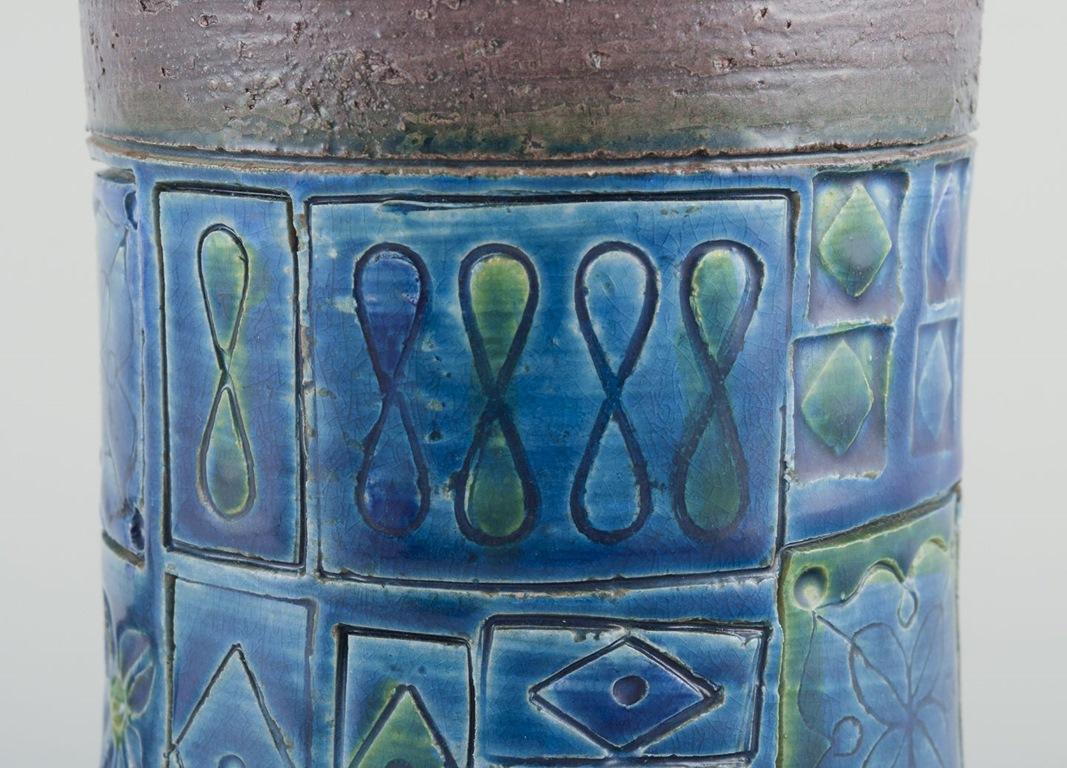 Fin du 20e siècle Aldo Londi, Bitossi. Petite lampe de table en céramique émaillée avec motif géométrique. en vente