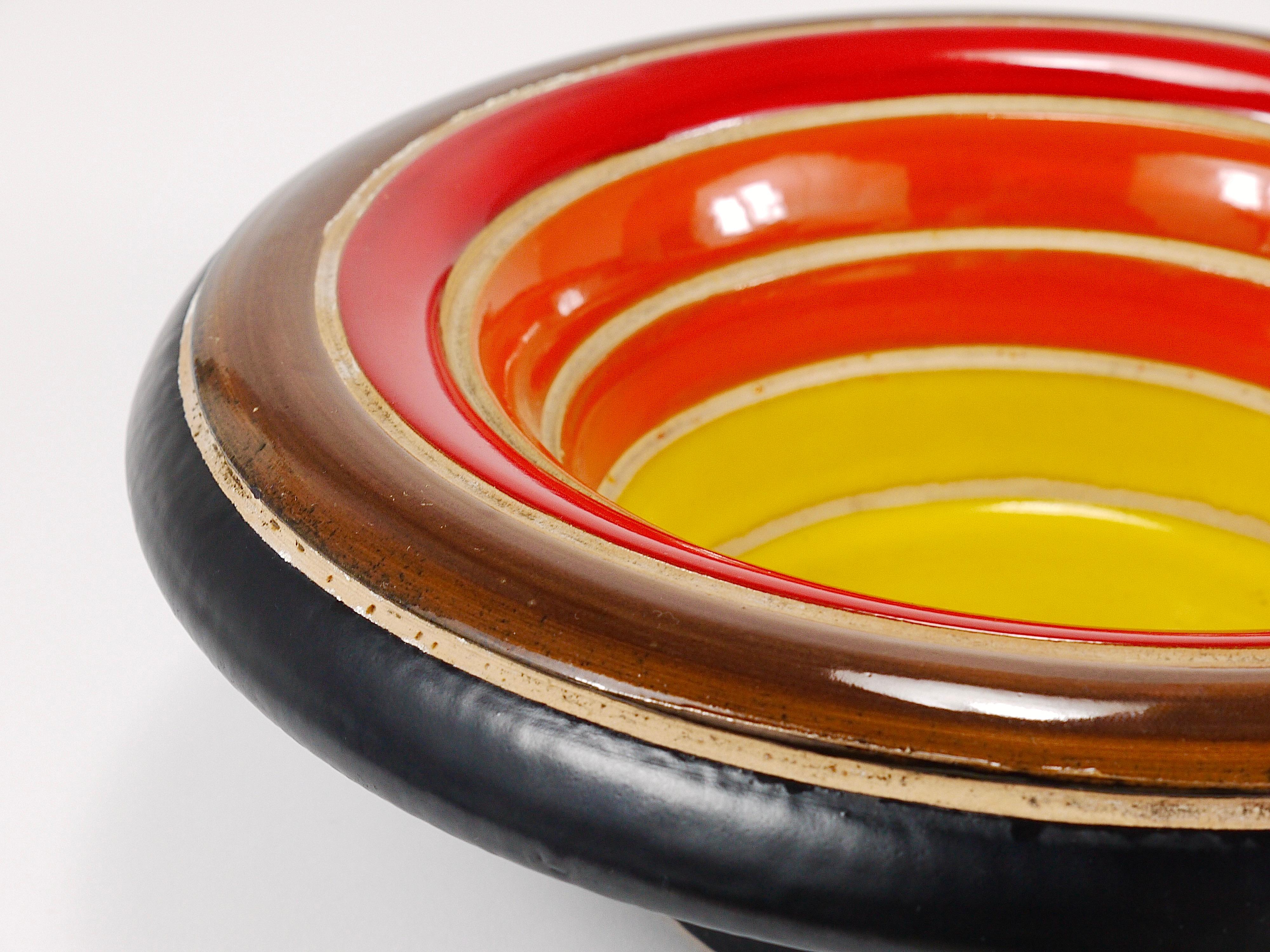 Bol de centre de table en céramique rayé du milieu du siècle dernier, Aldo Londi Bitossi, Italie, années 1960 en vente 2