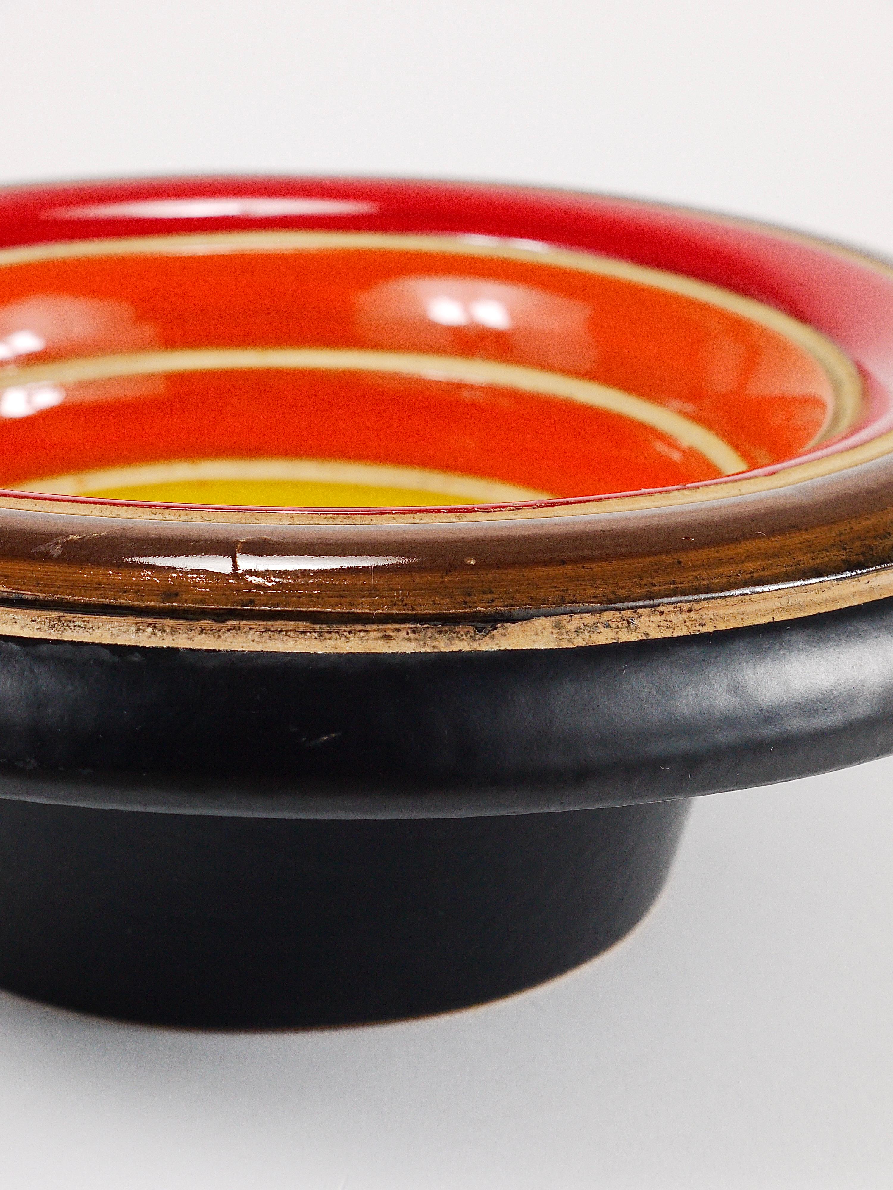 italien Bol de centre de table en céramique rayé du milieu du siècle dernier, Aldo Londi Bitossi, Italie, années 1960 en vente