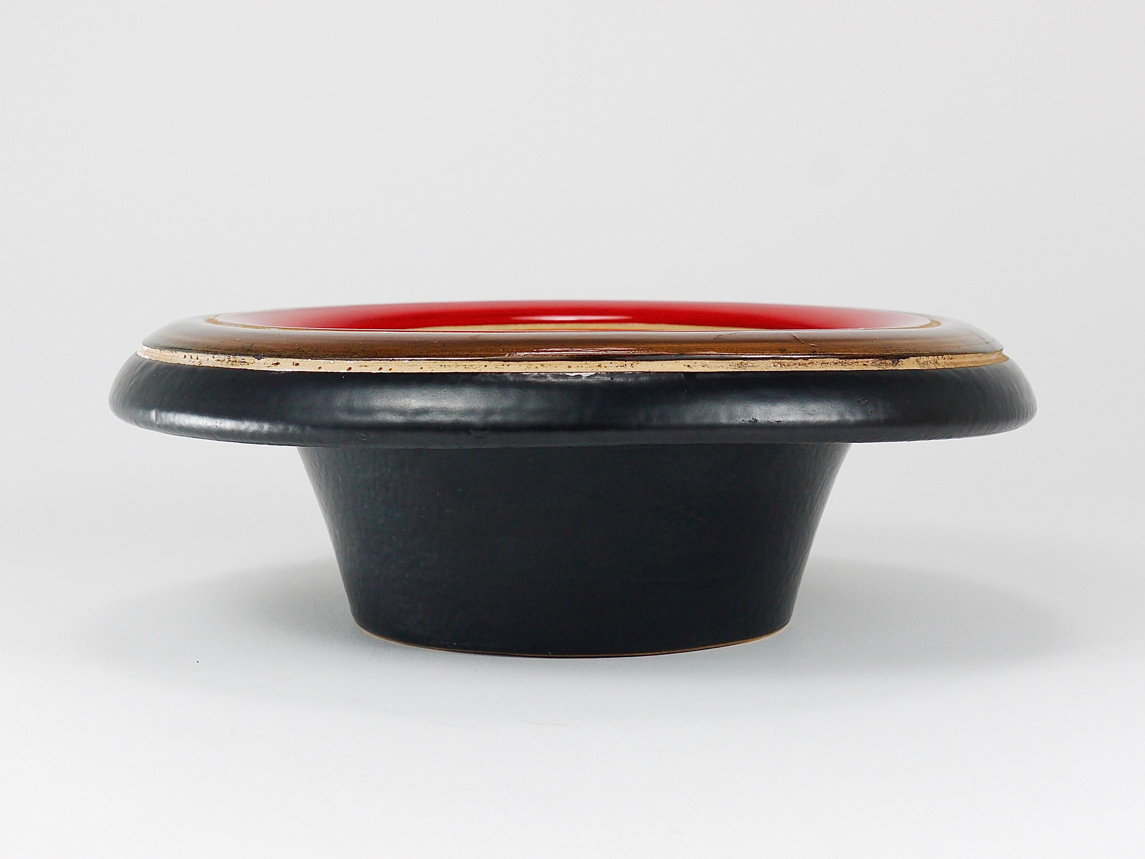 Vernissé Bol de centre de table en céramique rayé du milieu du siècle dernier, Aldo Londi Bitossi, Italie, années 1960 en vente