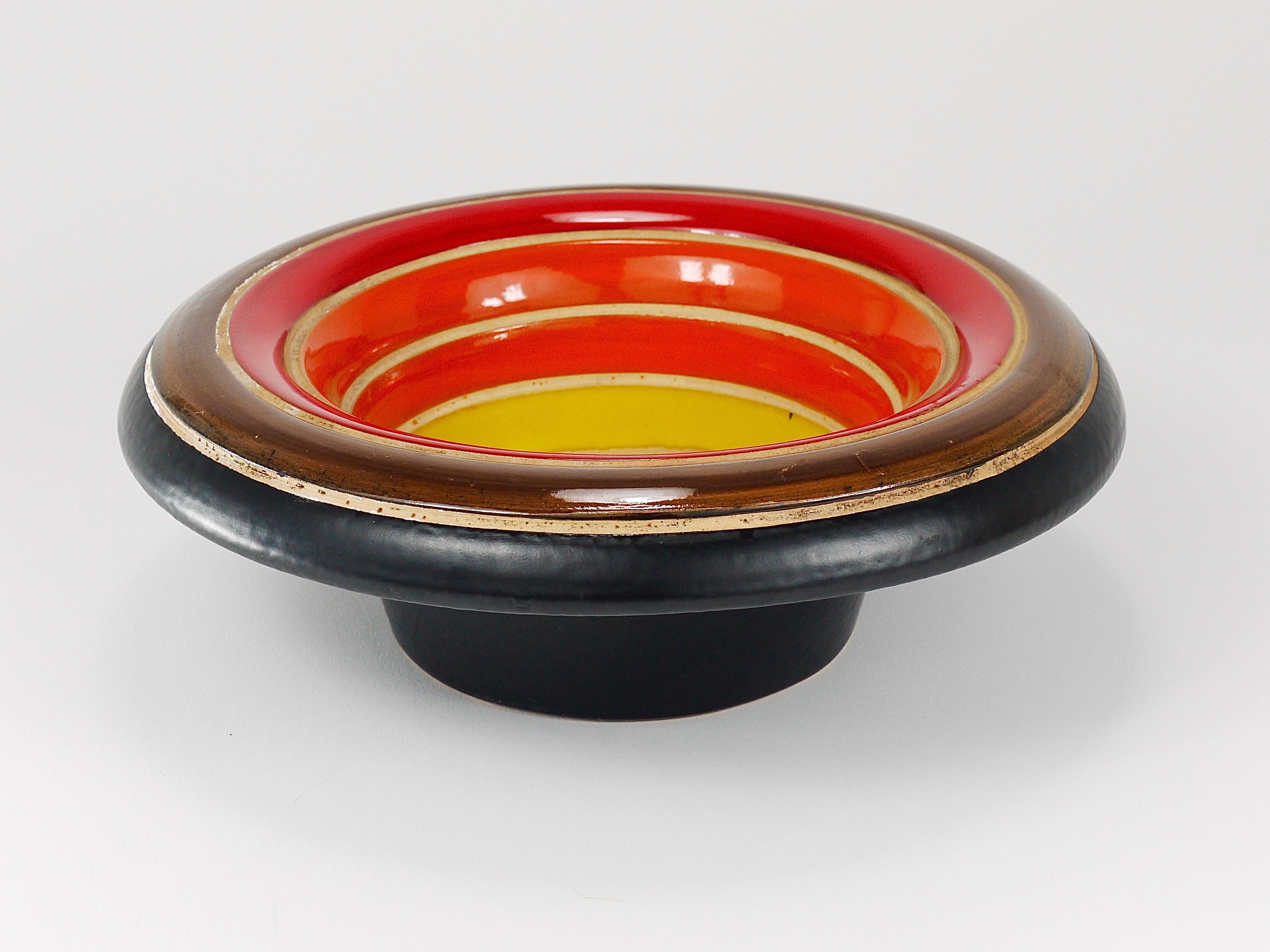 Bol de centre de table en céramique rayé du milieu du siècle dernier, Aldo Londi Bitossi, Italie, années 1960 en vente 1
