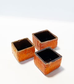 Aldo Londi Bitossi Style 3 Orange Square Planters or Cachepots -- West Germany