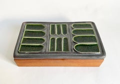 Aldo Londi Bitossi-Style Green Fused Glass "Fritte" Ceramic and Wood Box